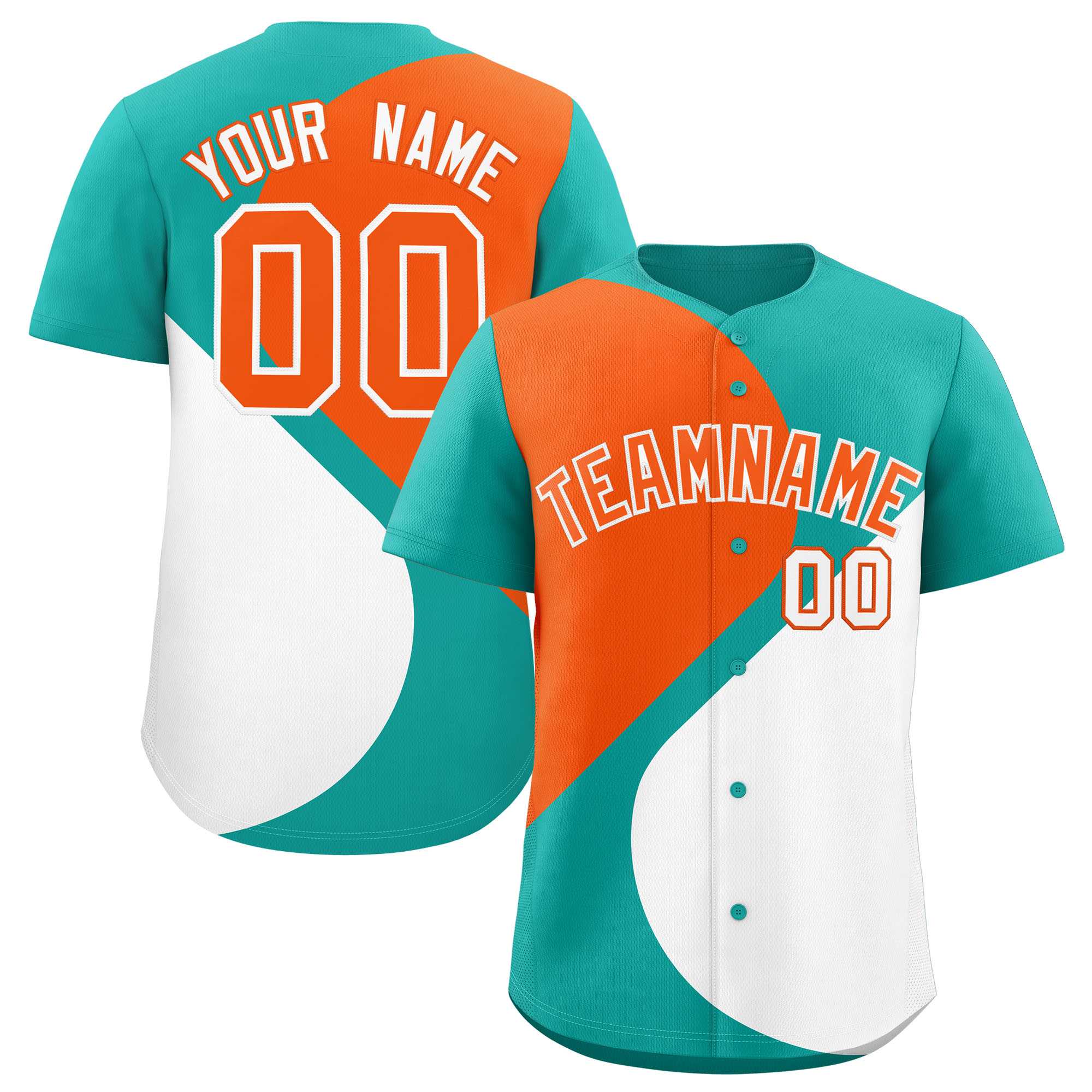 Custom Aqua Orange-White Color Block Personalized Half Heart Pattern Authentic Baseball Jersey| KXKSHOP
