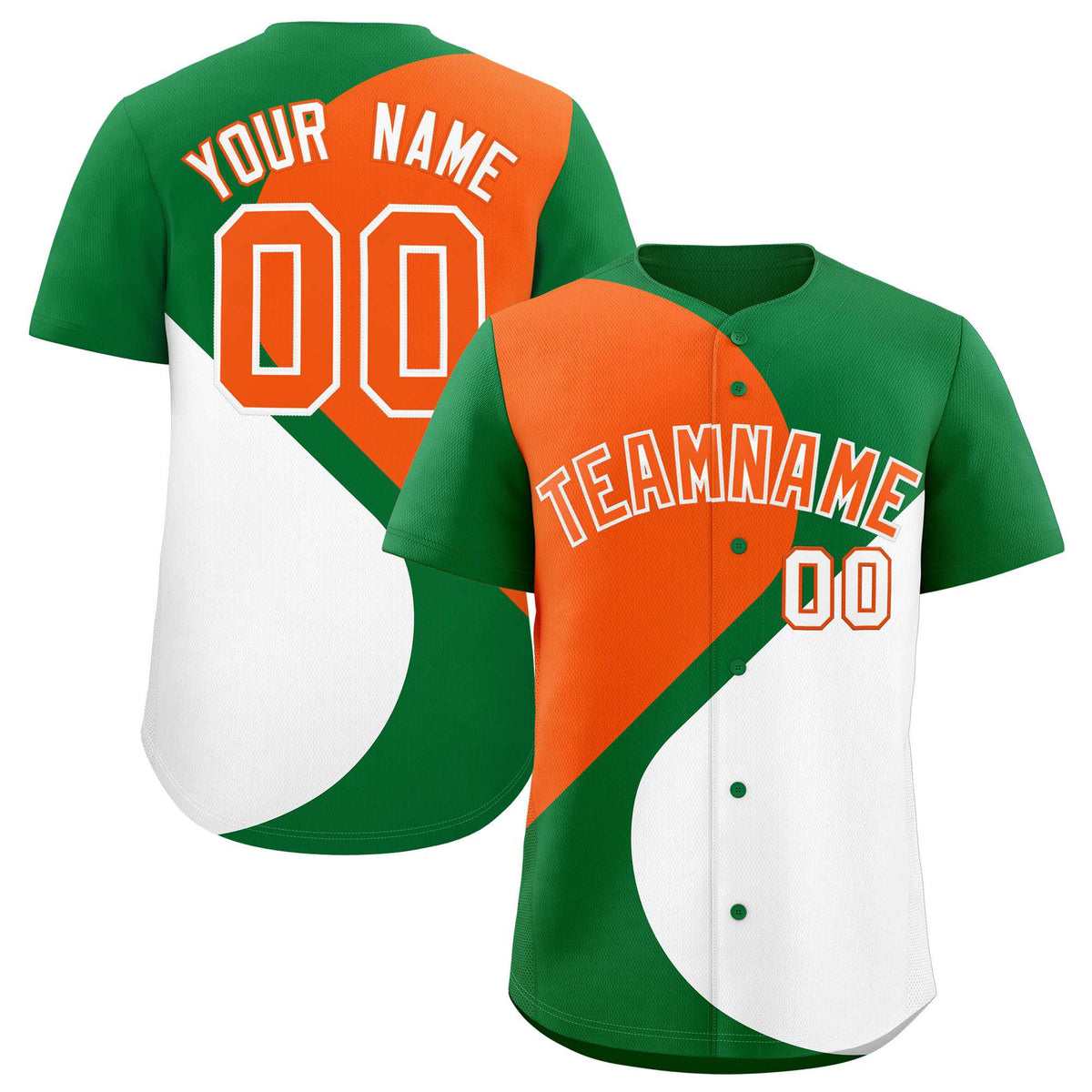 Custom Kelly Green Orange-White Color Block Personalized Half Heart Pattern Authentic Baseball Jersey| KXKSHOP