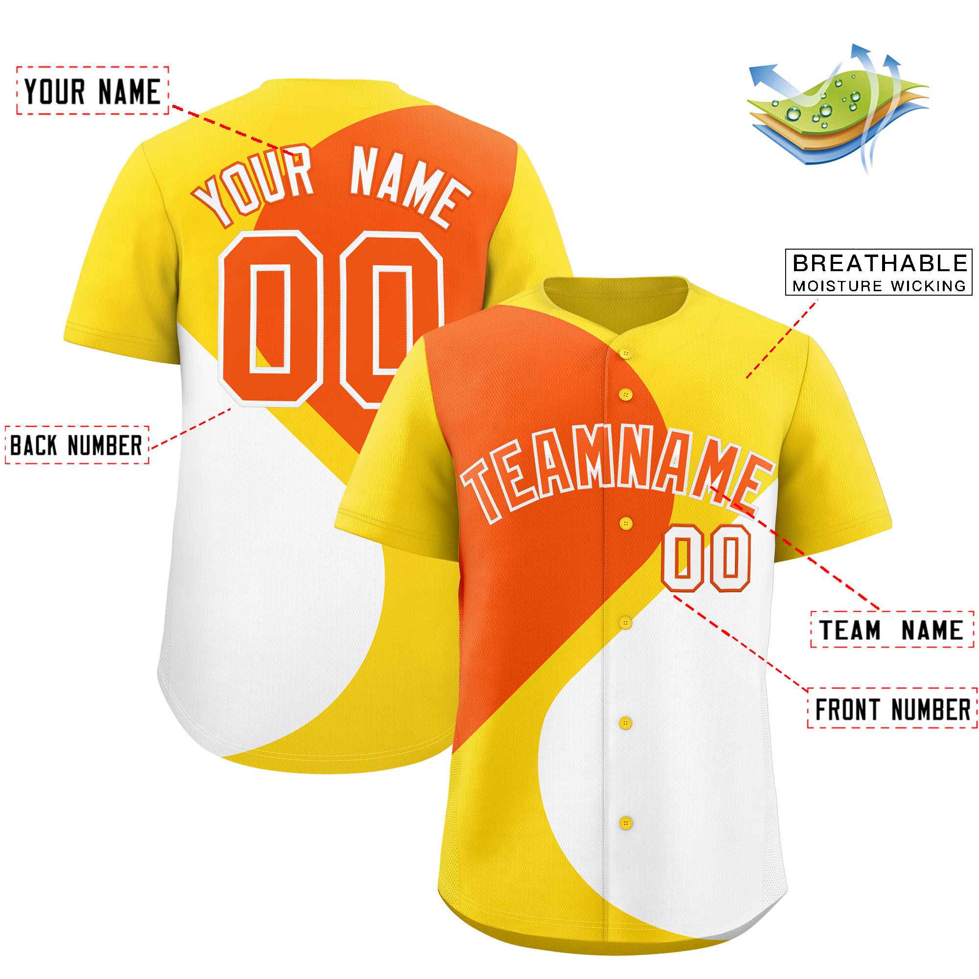 Custom Gold Orange-White Color Block Personalized Half Heart Pattern Authentic Baseball Jersey| KXKSHOP