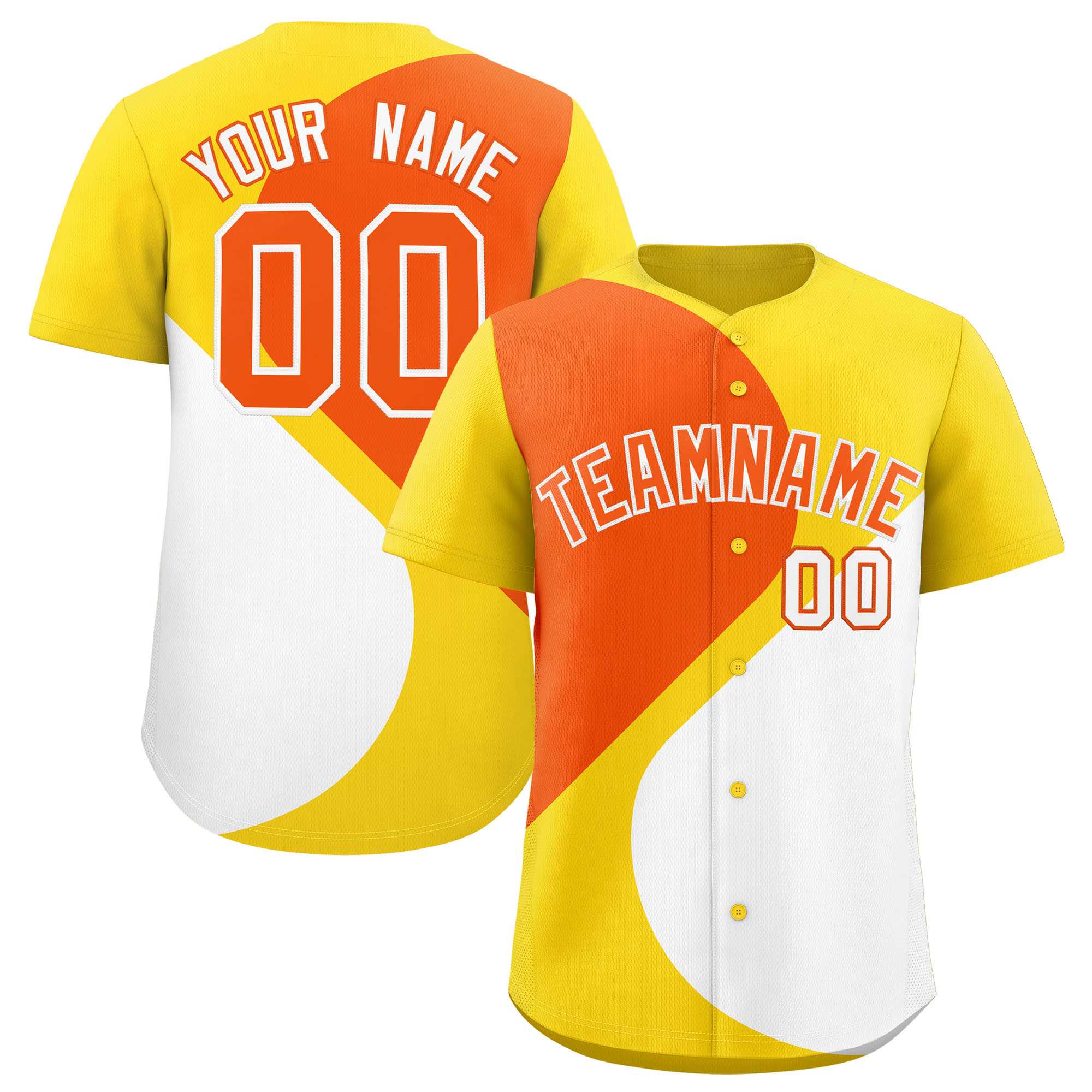 Custom Gold Orange-White Color Block Personalized Half Heart Pattern Authentic Baseball Jersey| KXKSHOP