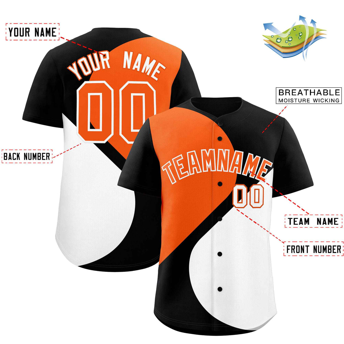 Custom Black Orange-White Color Block Personalized Half Heart Pattern Authentic Baseball Jersey| KXKSHOP