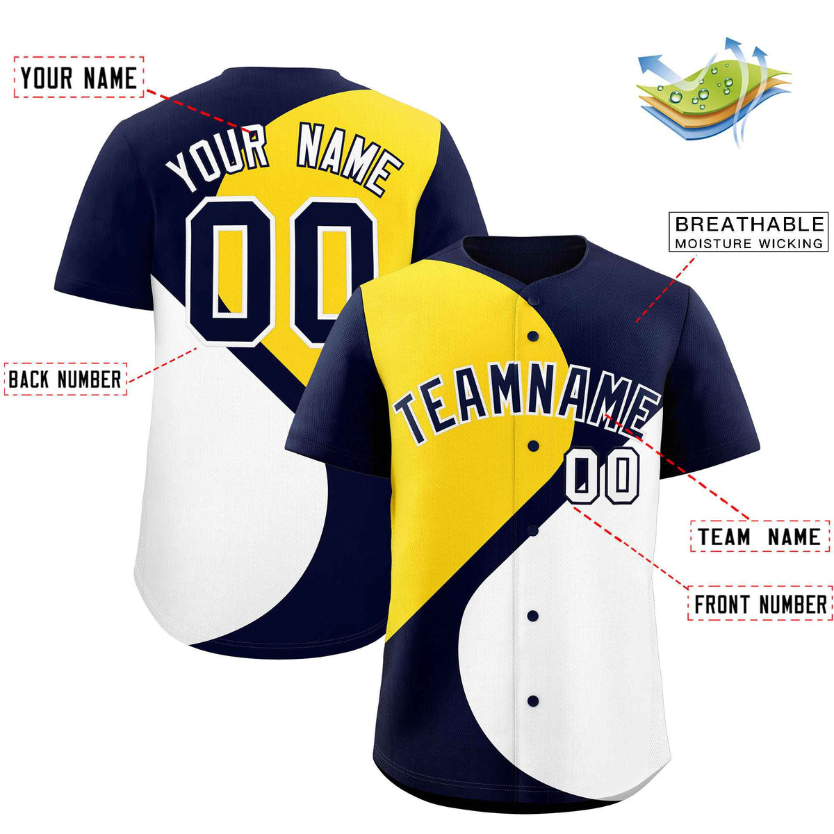 Custom Navy Gold-White Color Block Personalized Half Heart Pattern Authentic Baseball Jersey| KXKSHOP
