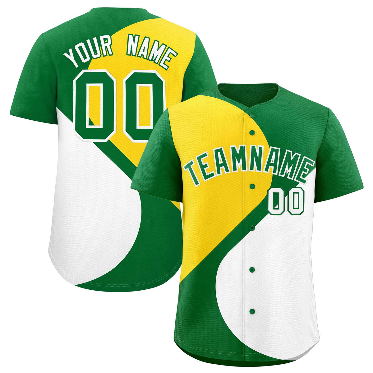 Custom Kelly Green Gold-White Color Block Personalized Half Heart Pattern Authentic Baseball Jersey| KXKSHOP