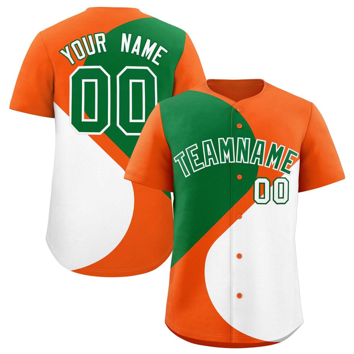 Custom Orange Kelly Green-White Color Block Personalized Half Heart Pattern Authentic Baseball Jersey| KXKSHOP