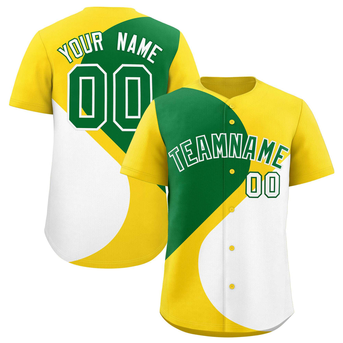 Custom Gold Kelly Green-White Color Block Personalized Half Heart Pattern Authentic Baseball Jersey| KXKSHOP