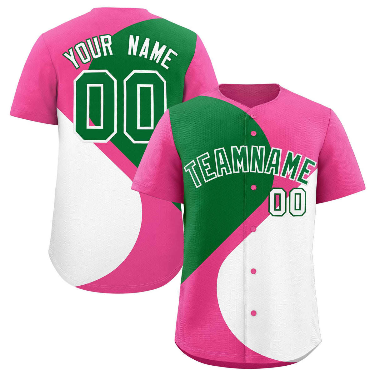 Custom Pink Kelly Green-White Color Block Personalized Half Heart Pattern Authentic Baseball Jersey| KXKSHOP
