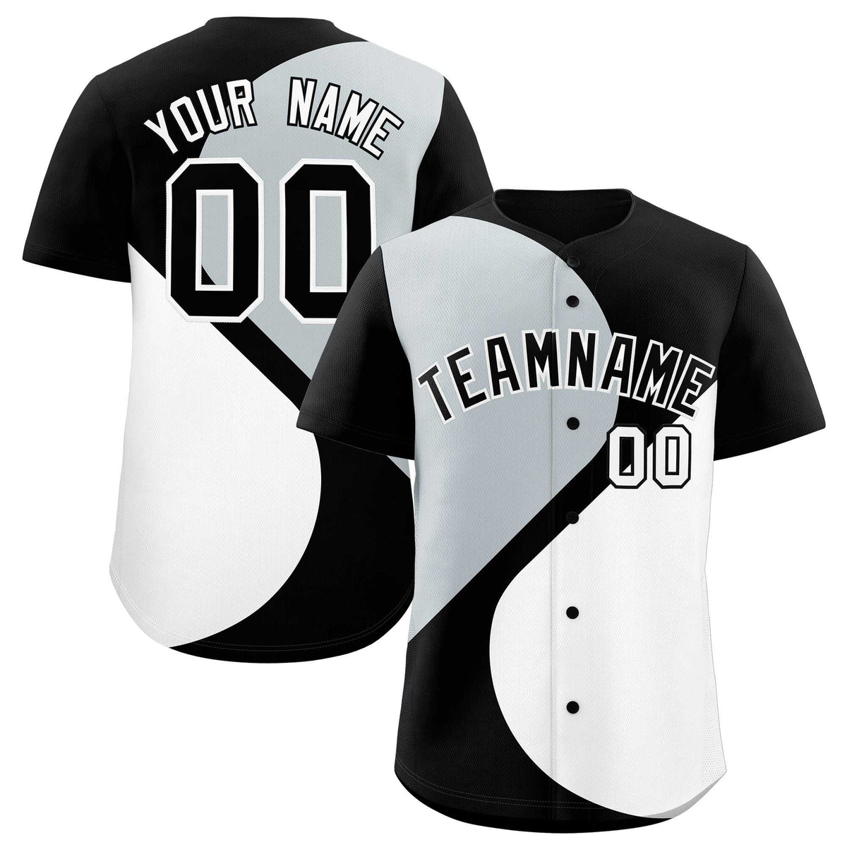 Custom Black Silver-White Color Block Personalized Half Heart Pattern Authentic Baseball Jersey| KXKSHOP