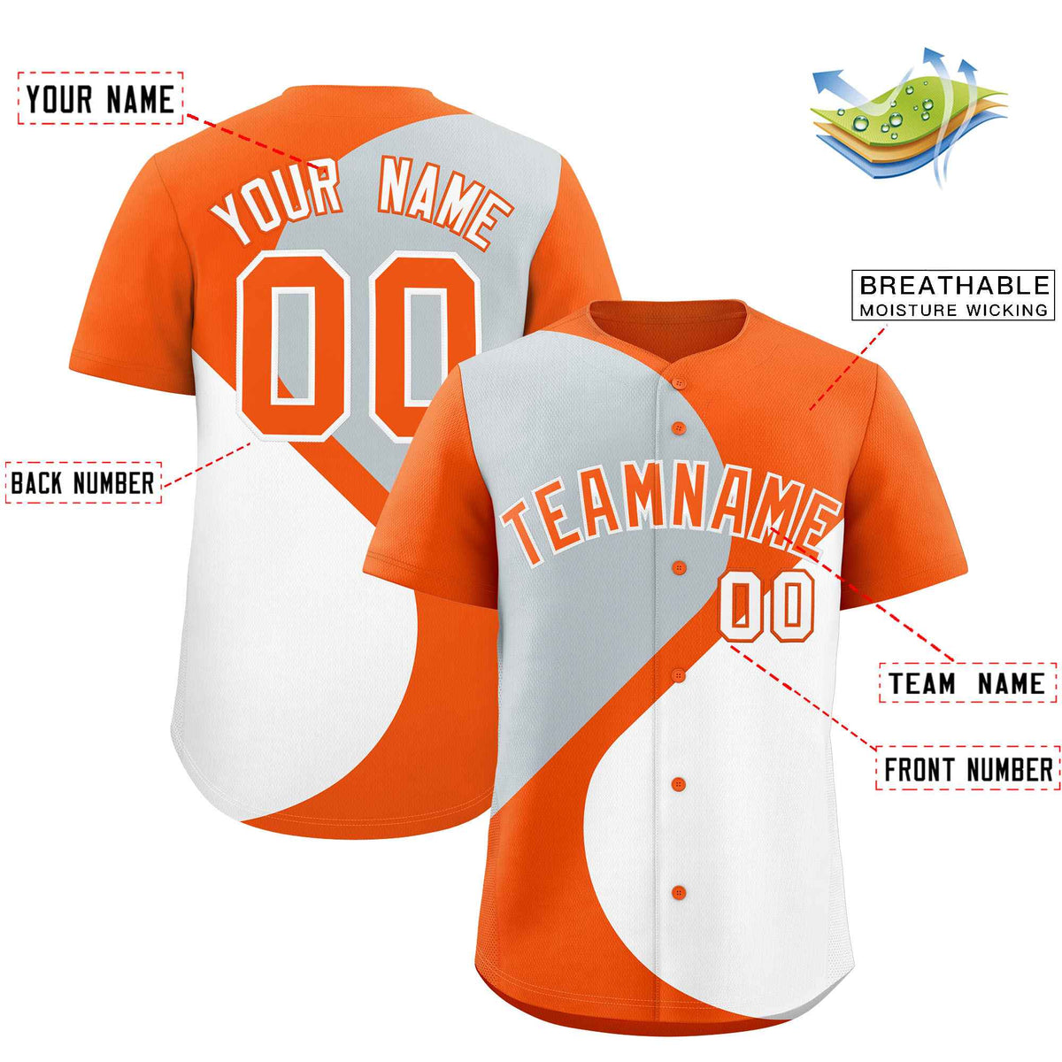 Custom Orange Silver-White Color Block Personalized Half Heart Pattern Authentic Baseball Jersey| KXKSHOP