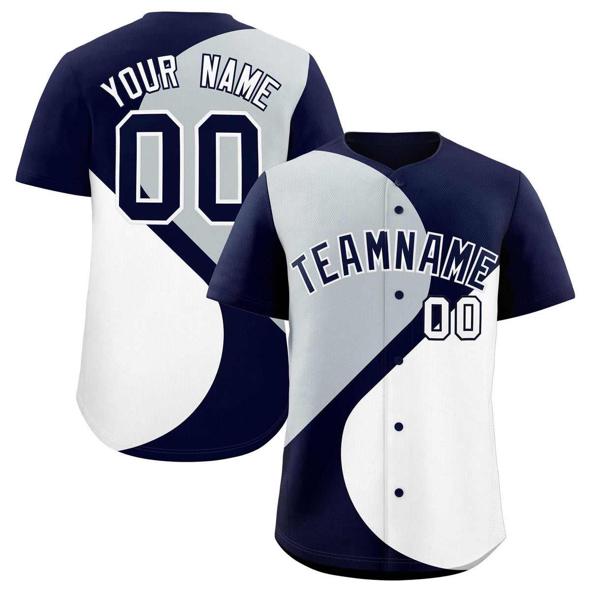Custom Navy Silver-White Color Block Personalized Half Heart Pattern Authentic Baseball Jersey| KXKSHOP