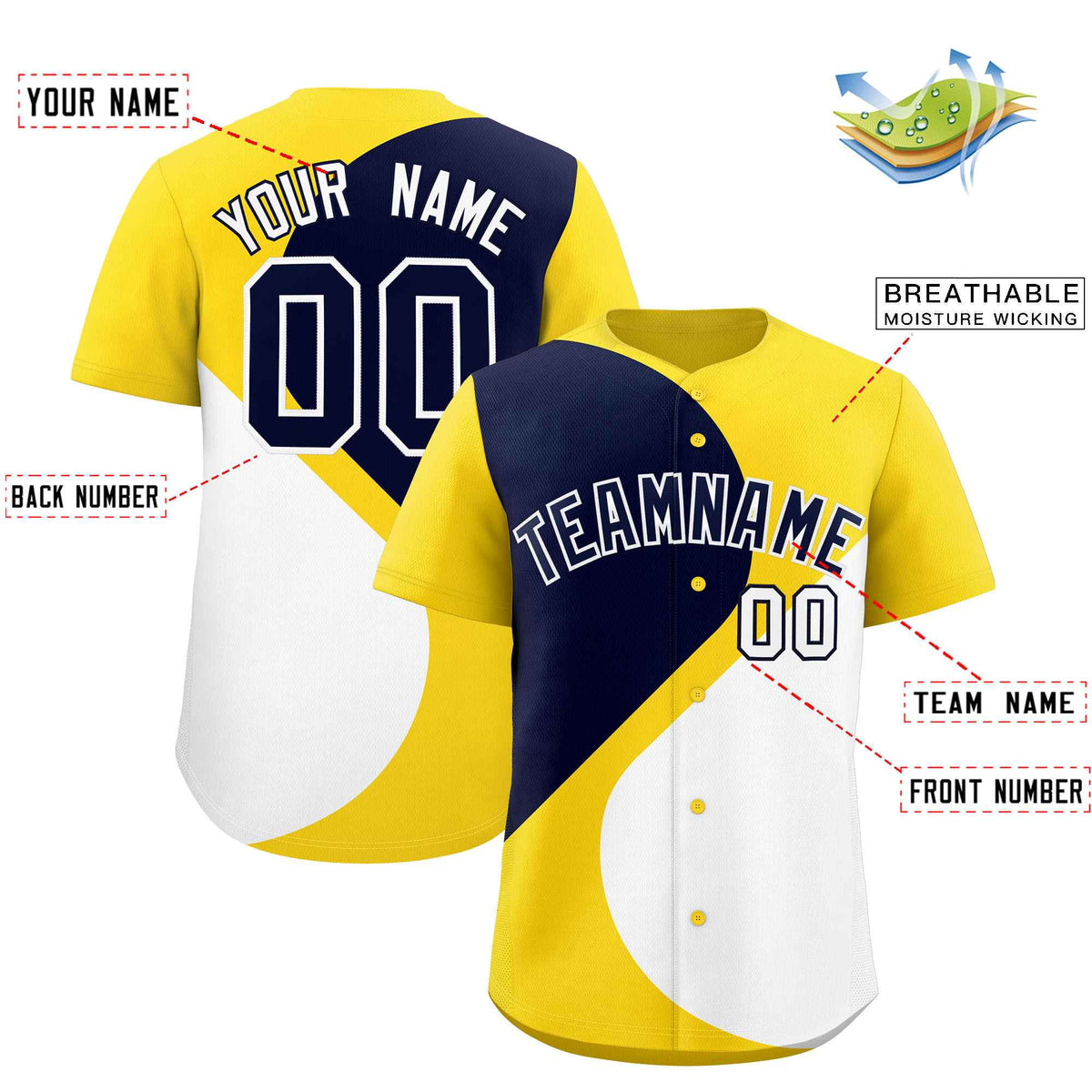 Custom Gold Navy-White Color Block Personalized Half Heart Pattern Authentic Baseball Jersey| KXKSHOP