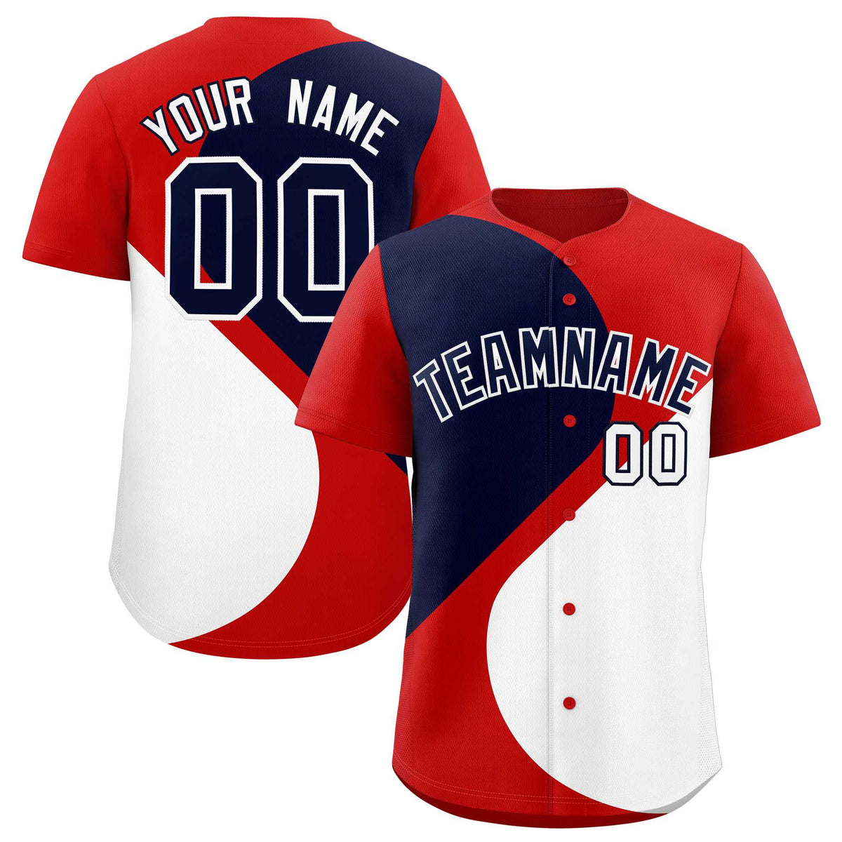 Custom Red Navy-White Color Block Personalized Half Heart Pattern Authentic Baseball Jersey| KXKSHOP