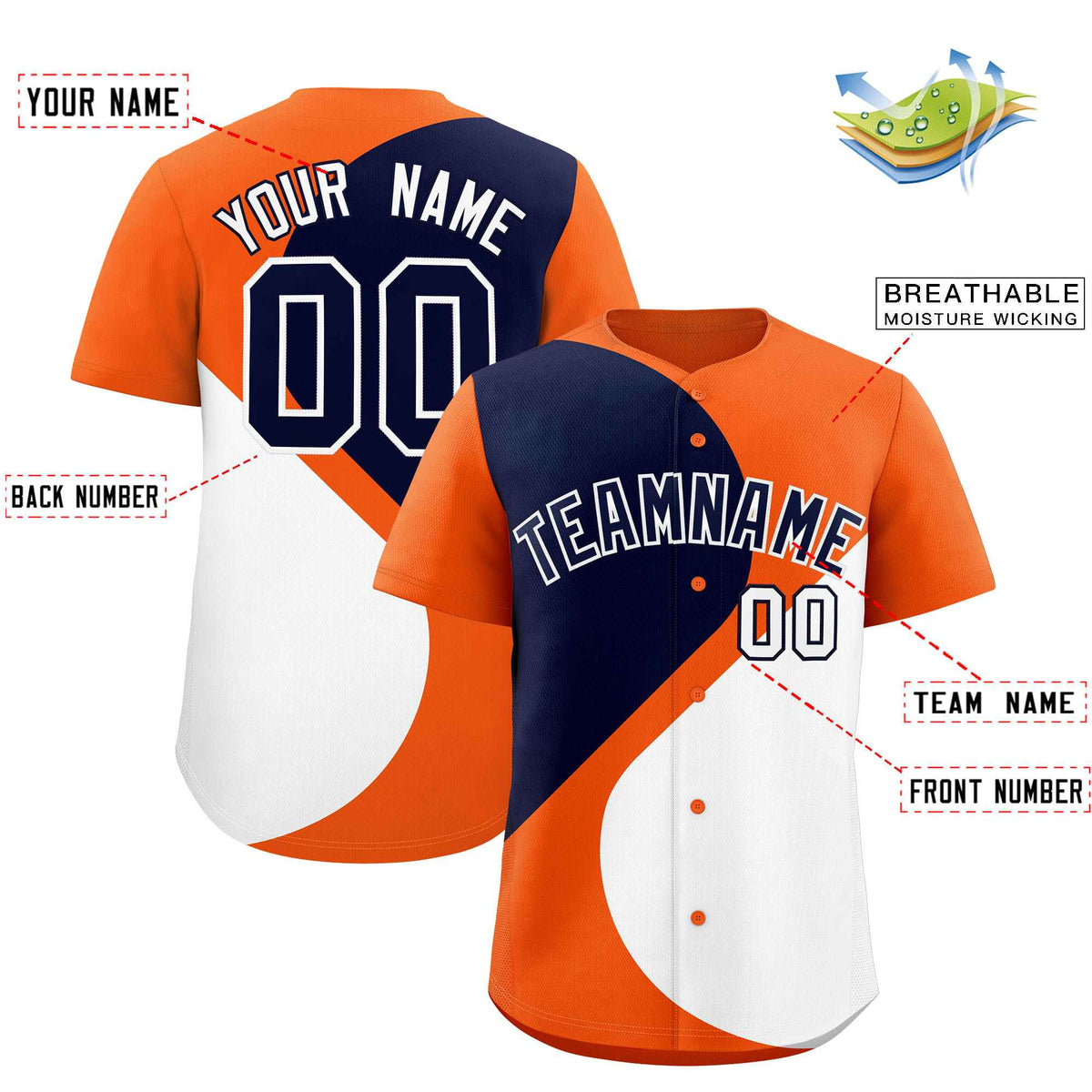 Custom Orange Navy-White Color Block Personalized Half Heart Pattern Authentic Baseball Jersey| KXKSHOP