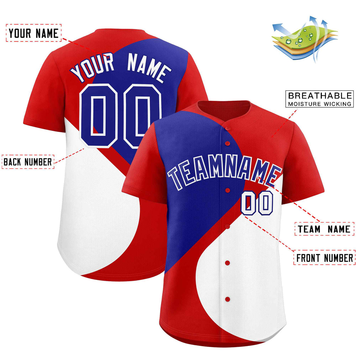 Custom Red Royal-White Color Block Personalized Half Heart Pattern Authentic Baseball Jersey| KXKSHOP