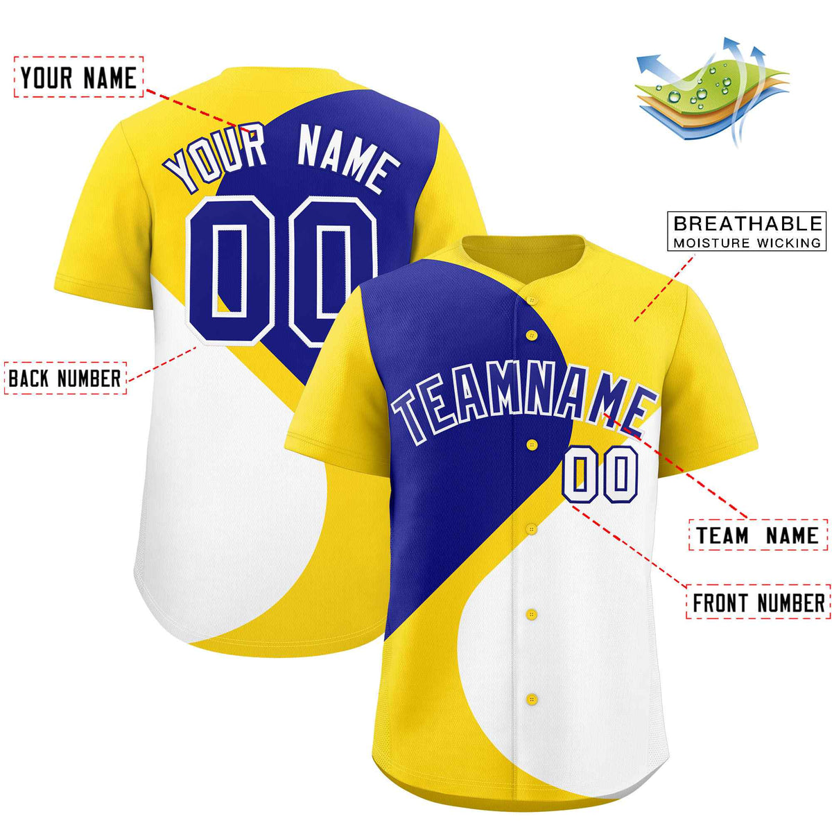 Custom Gold Royal-White Color Block Personalized Half Heart Pattern Authentic Baseball Jersey| KXKSHOP