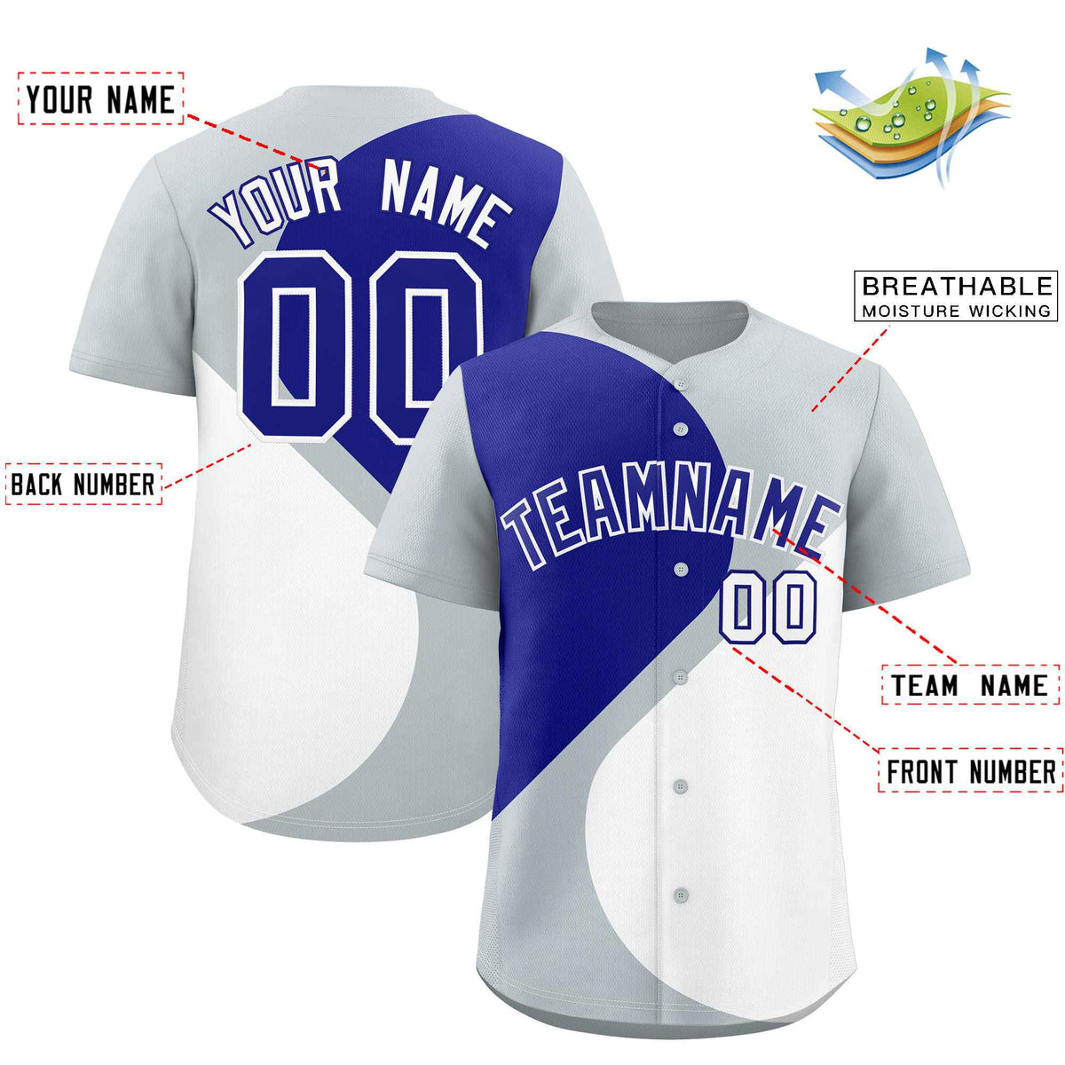 Custom Silver Royal-White Color Block Personalized Half Heart Pattern Authentic Baseball Jersey| KXKSHOP