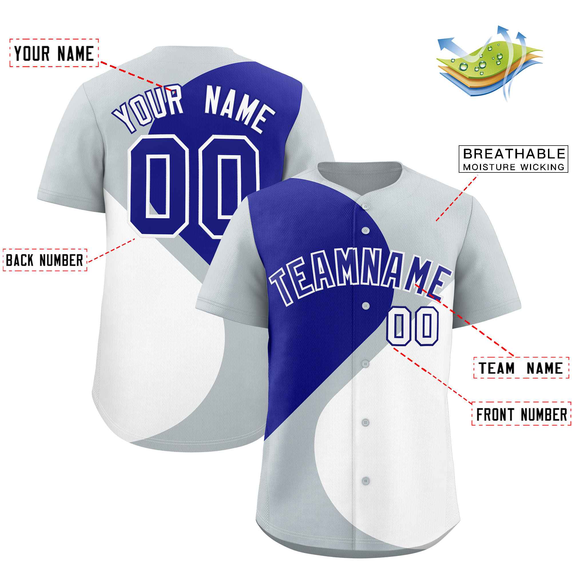 Custom Silver Royal-White Color Block Personalized Half Heart Pattern Authentic Baseball Jersey| KXKSHOP
