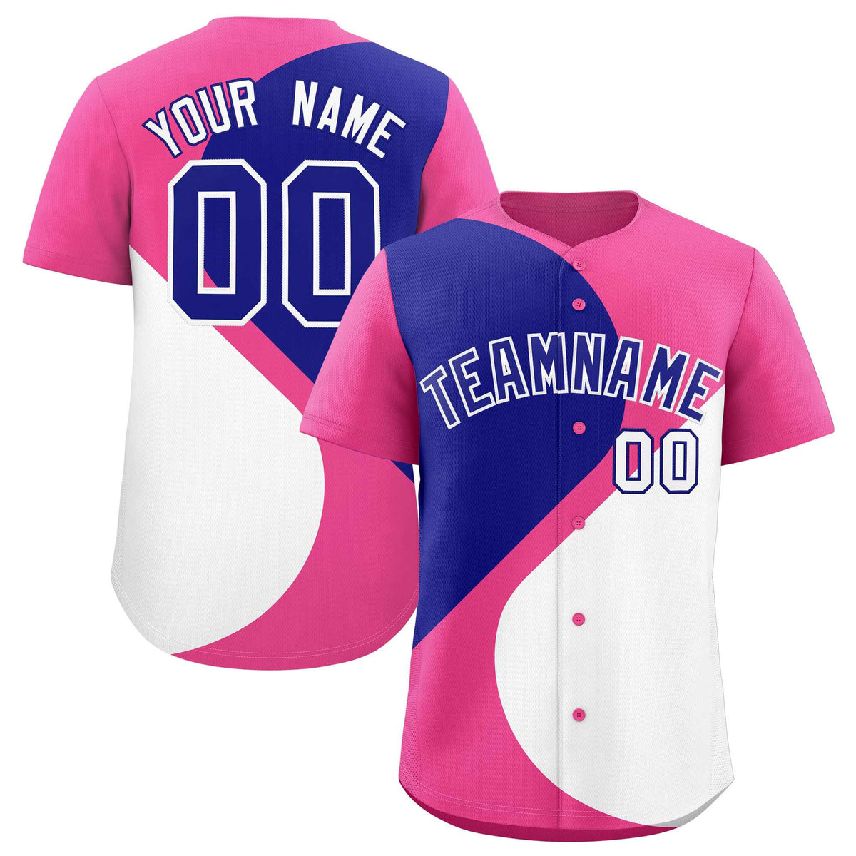 Custom Pink Royal-White Color Block Personalized Half Heart Pattern Authentic Baseball Jersey| KXKSHOP