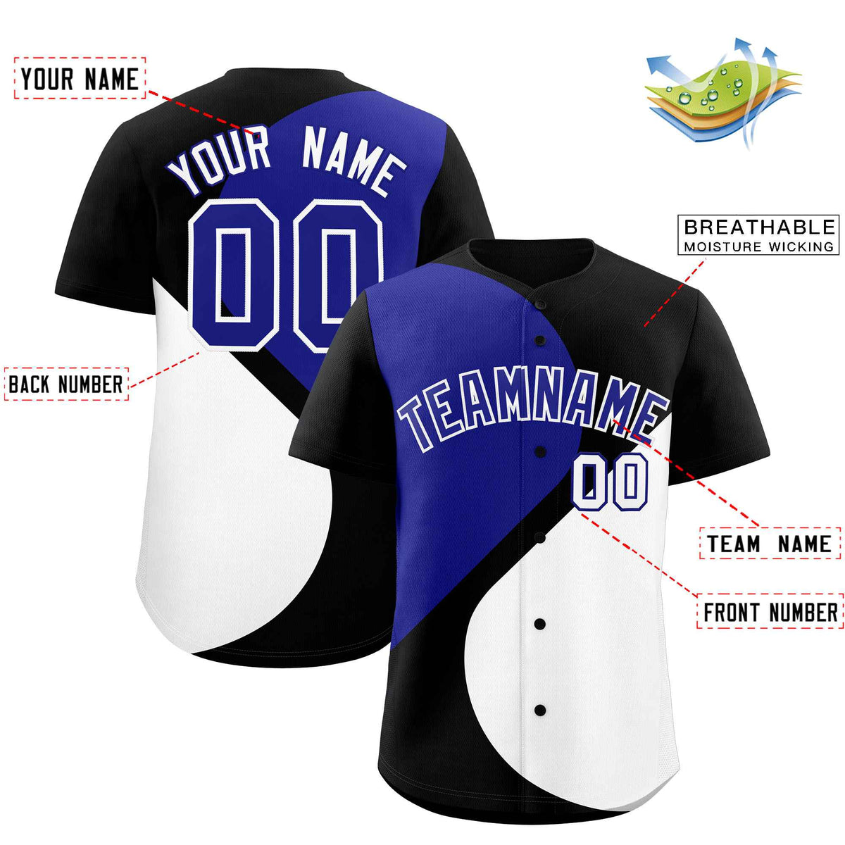 Custom Black Royal-White Color Block Personalized Half Heart Pattern Authentic Baseball Jersey| KXKSHOP