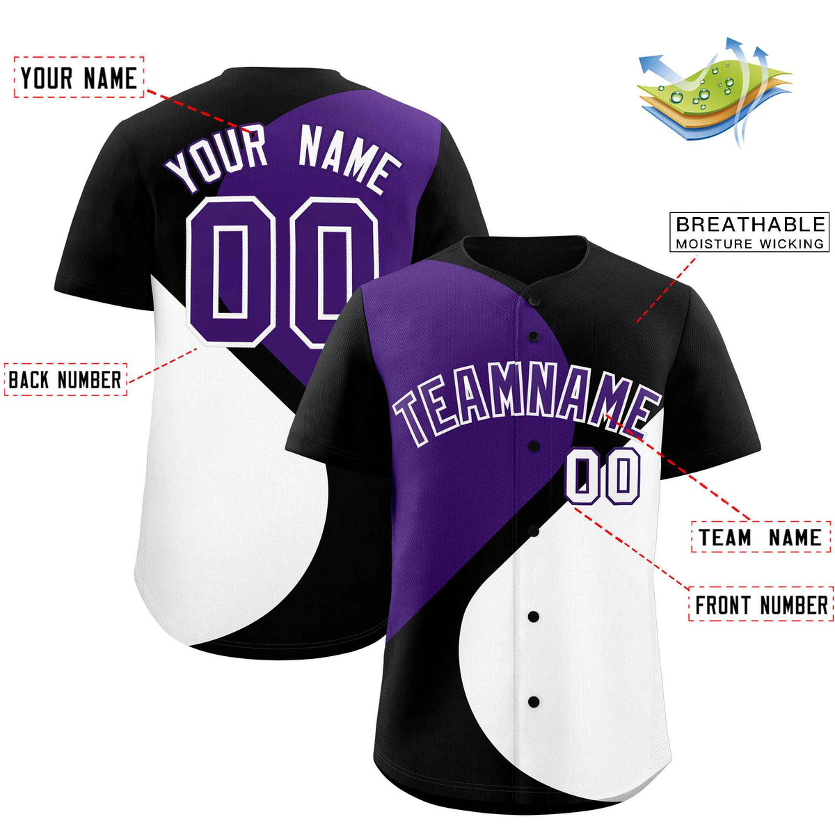 Custom Black Purple-White Color Block Personalized Half Heart Pattern Authentic Baseball Jersey| KXKSHOP