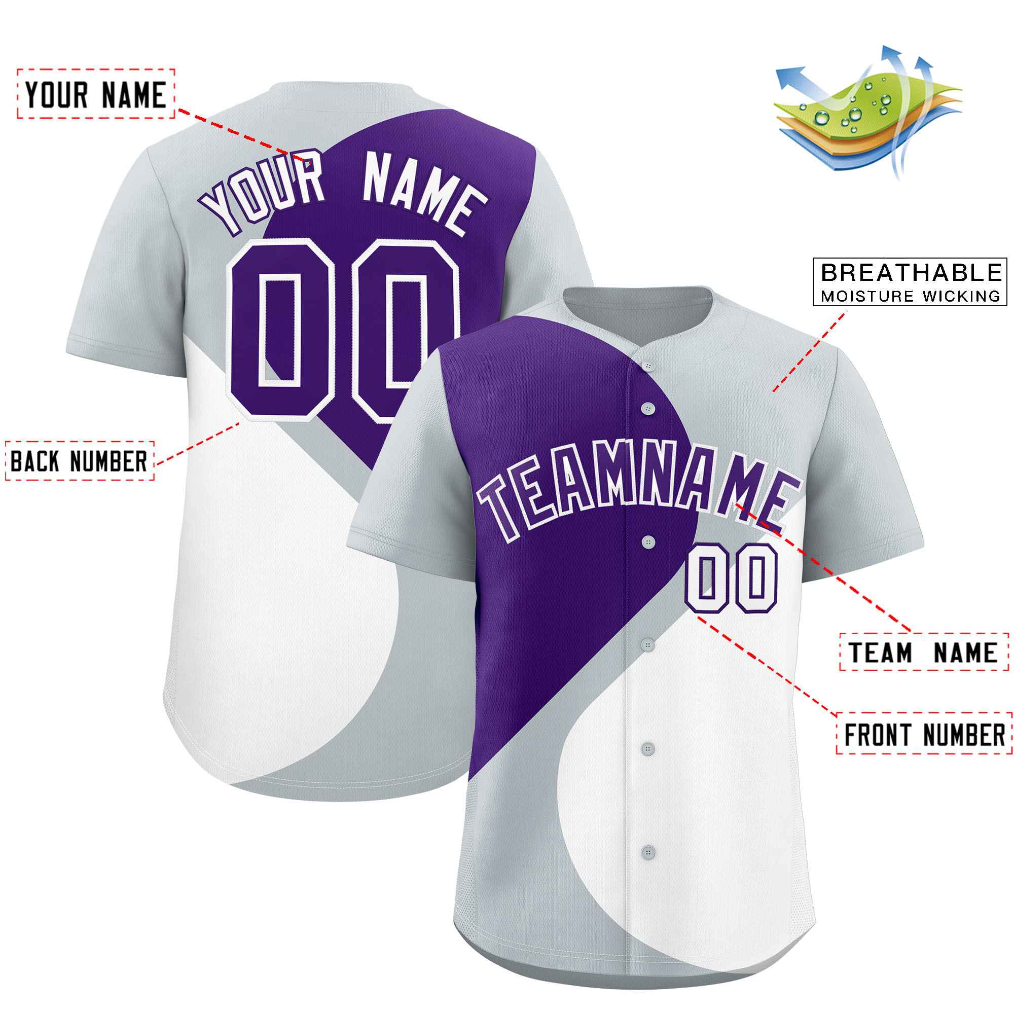 Custom Silver Purple-White Color Block Personalized Half Heart Pattern Authentic Baseball Jersey| KXKSHOP