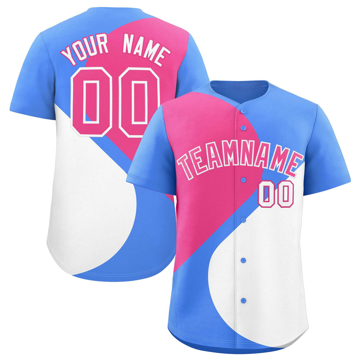 Custom Powder Blue Pink-White Color Block Personalized Half Heart Pattern Authentic Baseball Jersey| KXKSHOP