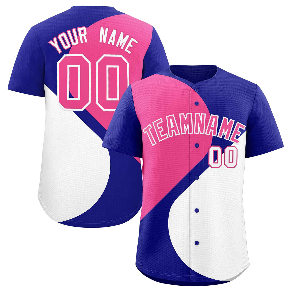 Custom Royal Pink-White Color Block Personalized Half Heart Pattern Authentic Baseball Jersey| KXKSHOP
