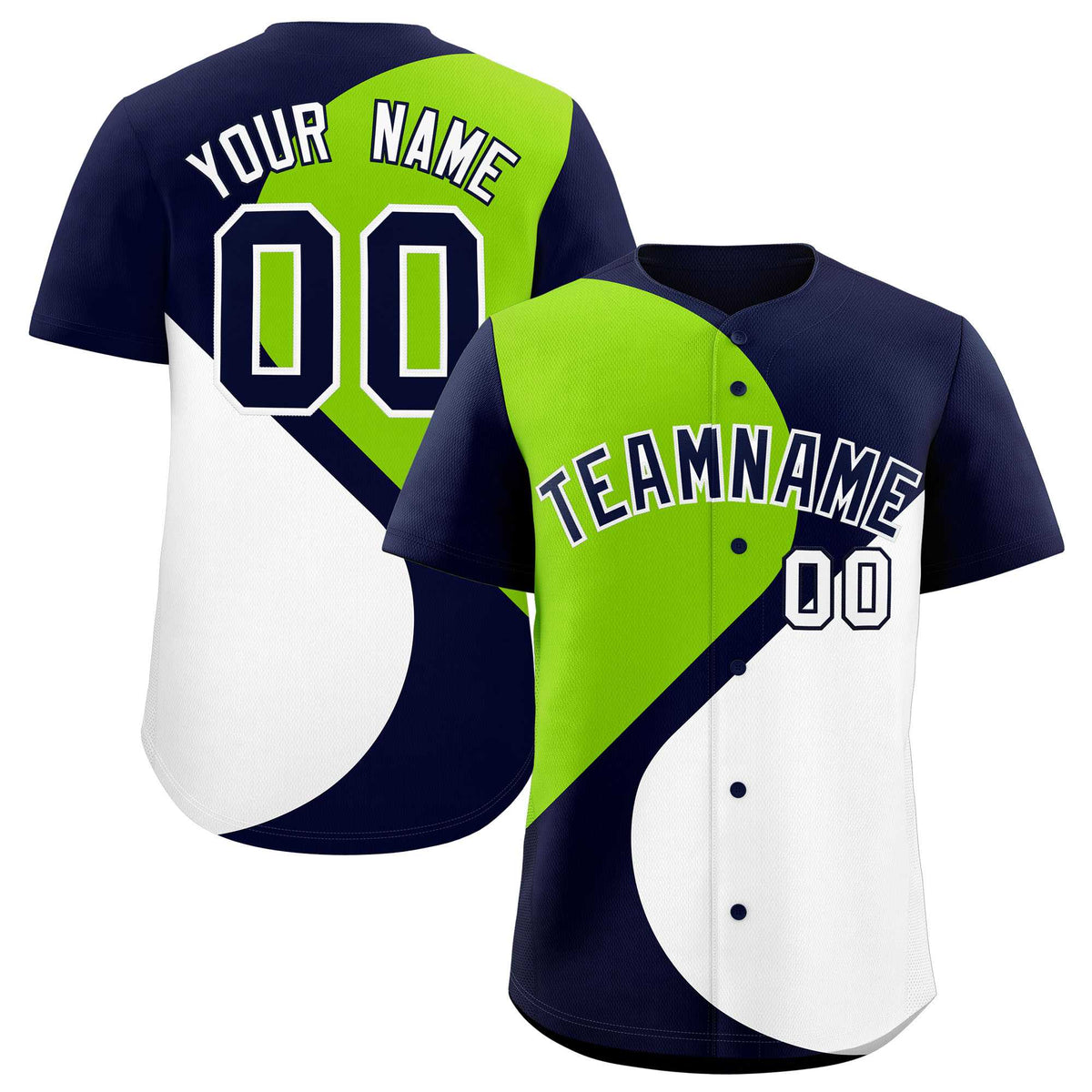Custom Navy Neon Green-White Color Block Personalized Half Heart Pattern Authentic Baseball Jersey| KXKSHOP