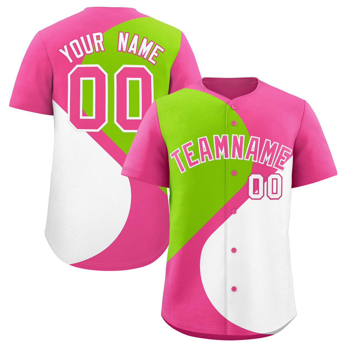 Custom Pink Neon Green-White Color Block Personalized Half Heart Pattern Authentic Baseball Jersey| KXKSHOP