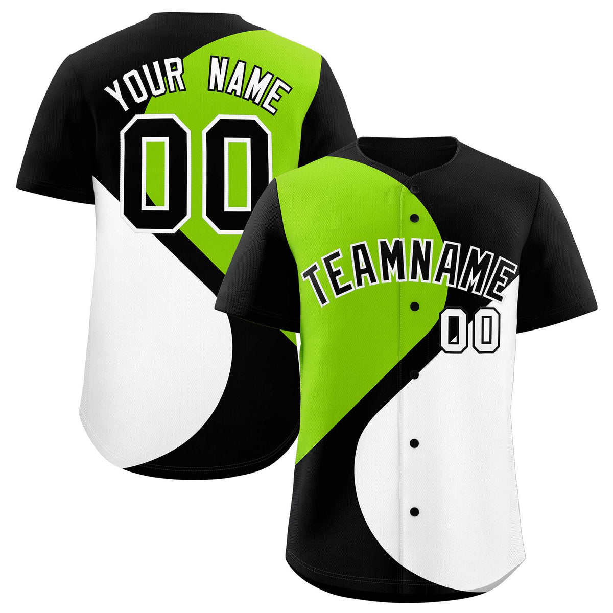 Custom Black Neon Green-White Color Block Personalized Half Heart Pattern Authentic Baseball Jersey| KXKSHOP