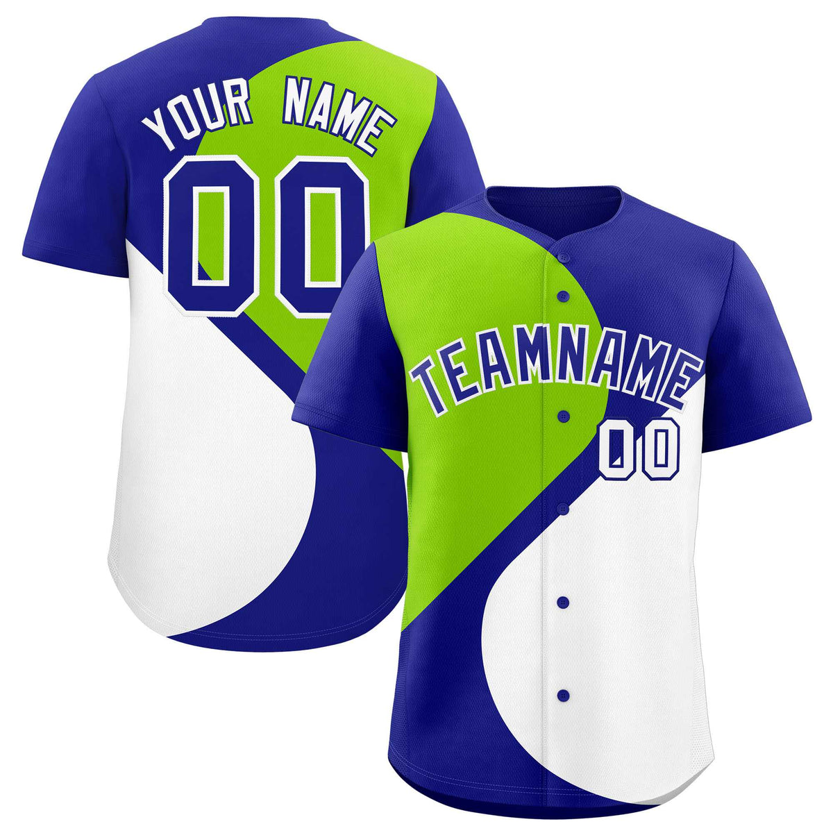 Custom Royal Neon Green-White Color Block Personalized Half Heart Pattern Authentic Baseball Jersey| KXKSHOP
