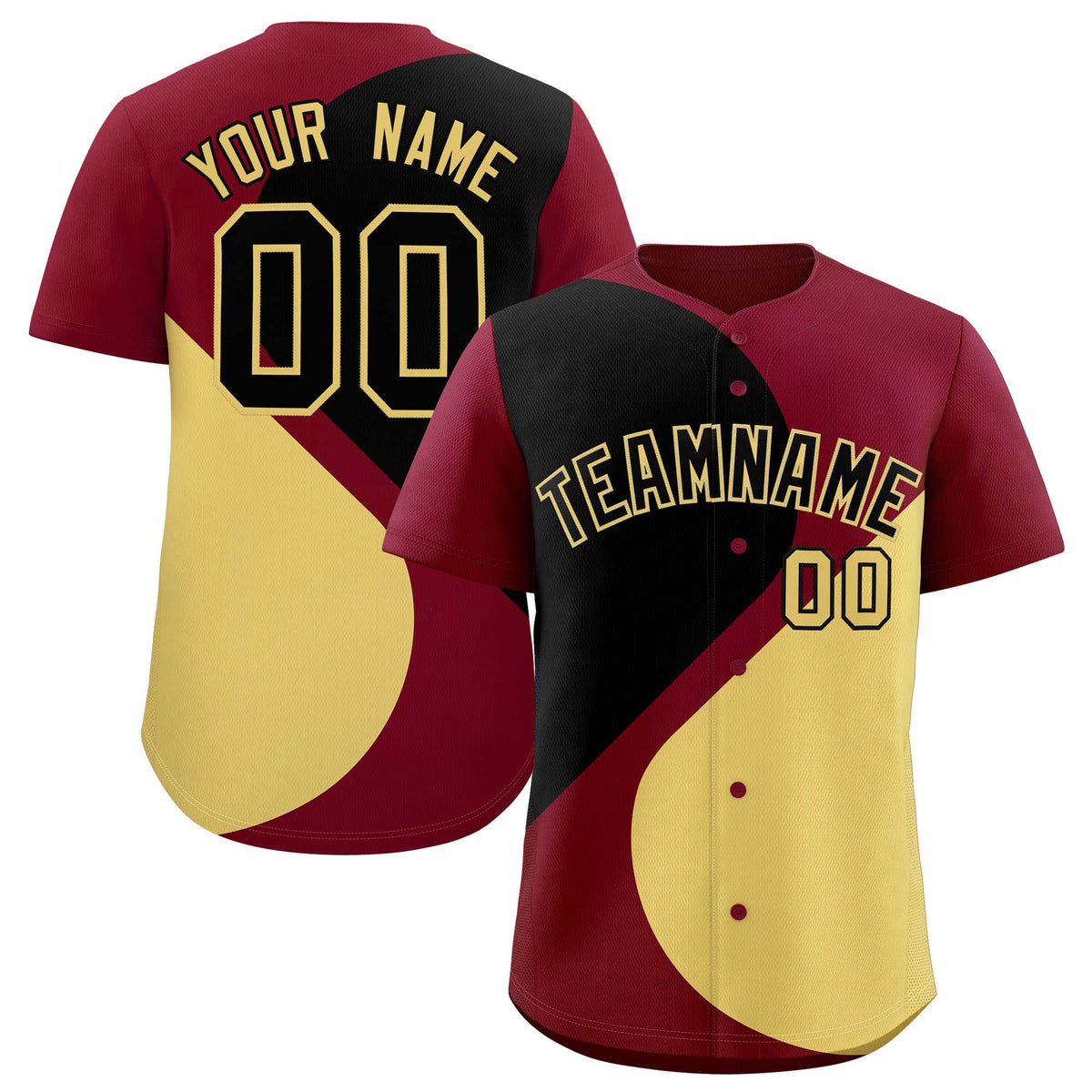Custom Crimson Black-Khaki Color Block Personalized Half Heart Pattern Authentic Baseball Jersey| KXKSHOP