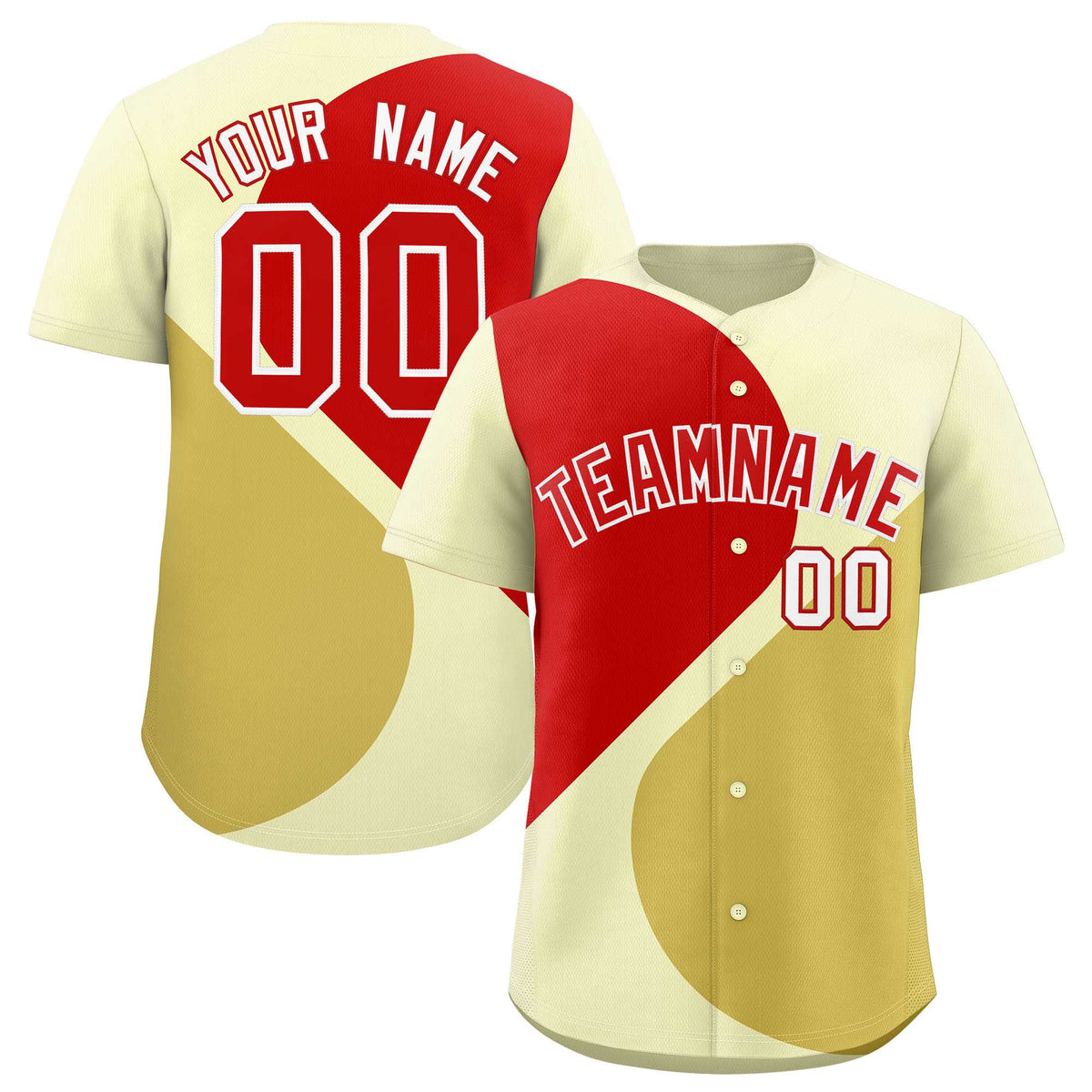 Custom Cream Red-Old Gold Color Block Personalized Half Heart Pattern Authentic Baseball Jersey| KXKSHOP