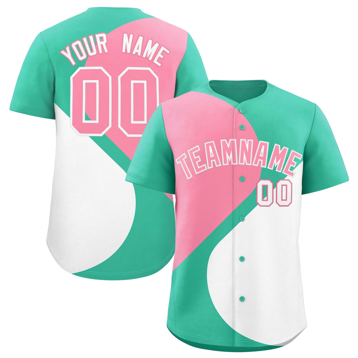 Custom Bright Green Light Pink-White Color Block Personalized Half Heart Pattern Authentic Baseball Jersey| KXKSHOP