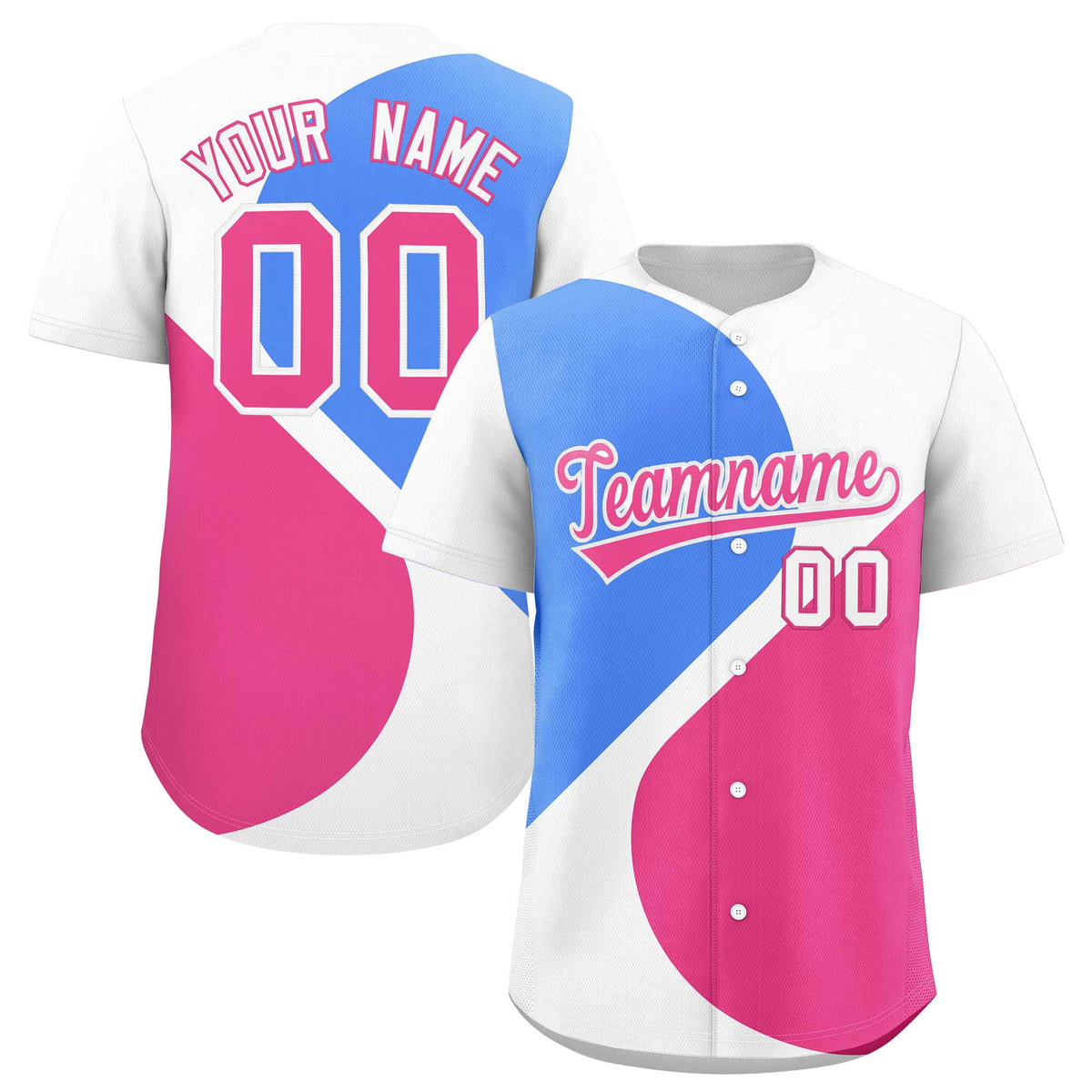 Custom White Powder Blue-Pink Color Block Personalized Half Heart Pattern Authentic Baseball Jersey| KXKSHOP