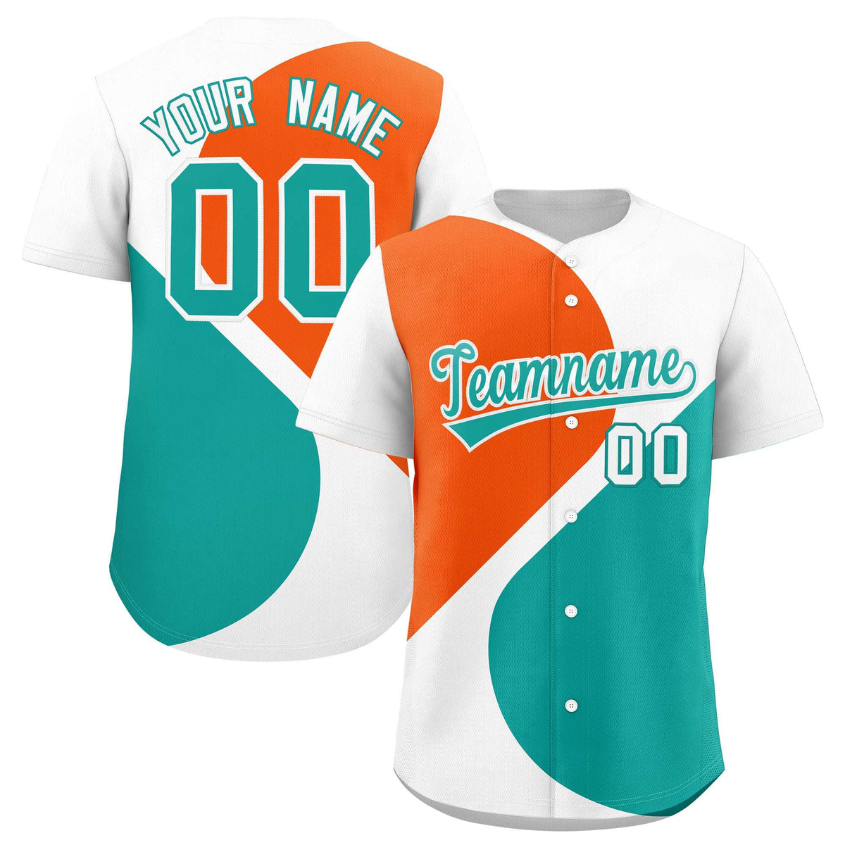 Custom White Orange-Aqua Color Block Personalized Half Heart Pattern Authentic Baseball Jersey| KXKSHOP