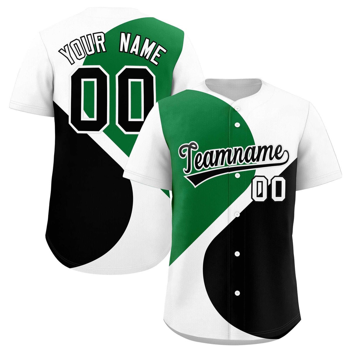 Custom White Kelly Green-Black Color Block Personalized Half Heart Pattern Authentic Baseball Jersey| KXKSHOP
