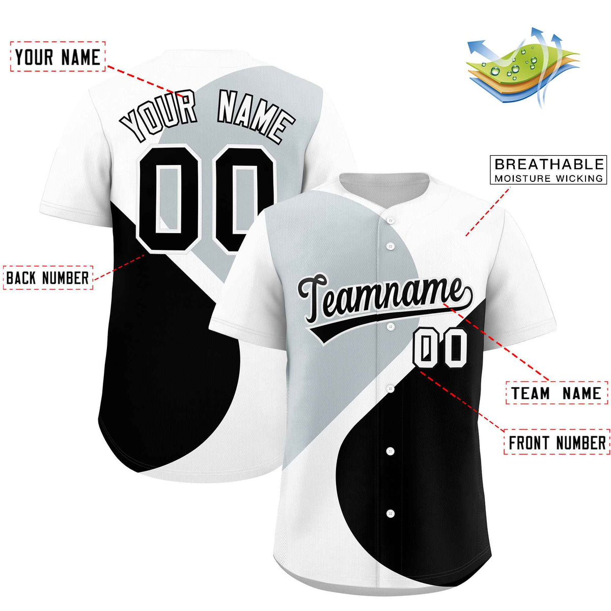Custom White Silver-Black Color Block Personalized Half Heart Pattern Authentic Baseball Jersey| KXKSHOP