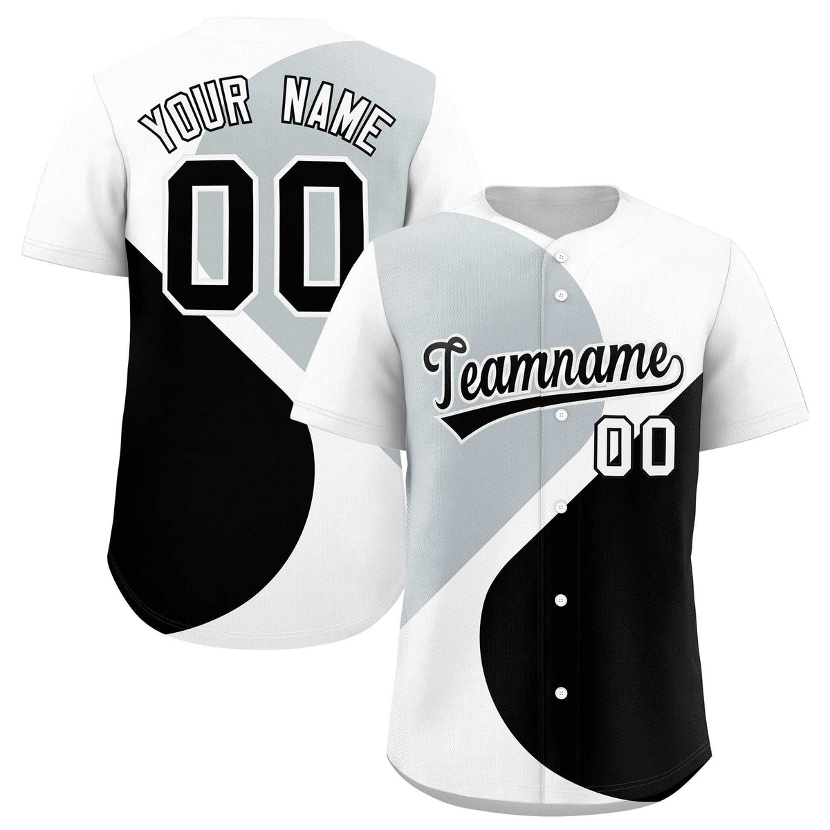 Custom White Silver-Black Color Block Personalized Half Heart Pattern Authentic Baseball Jersey| KXKSHOP