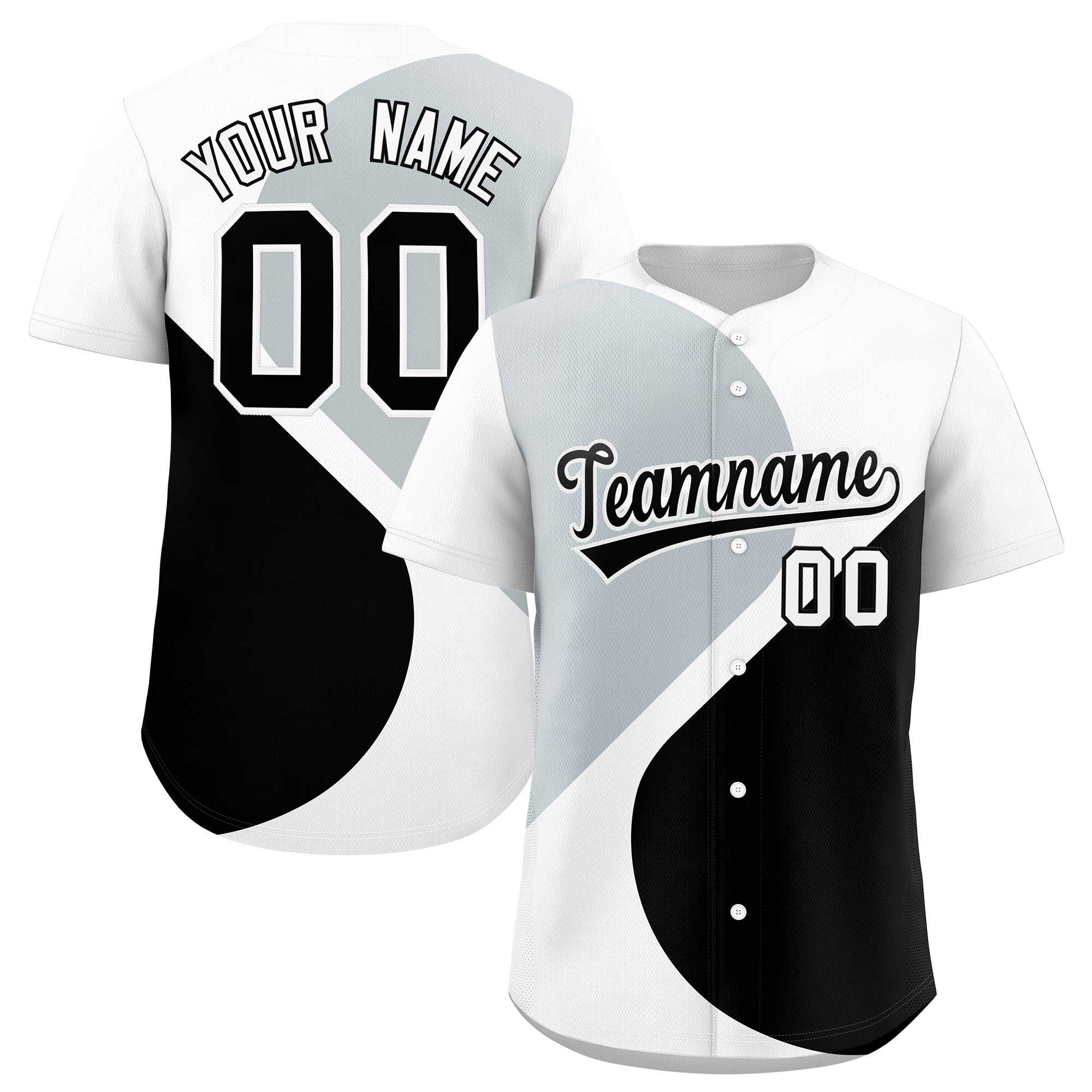 Custom White Silver-Black Color Block Personalized Half Heart Pattern Authentic Baseball Jersey| KXKSHOP