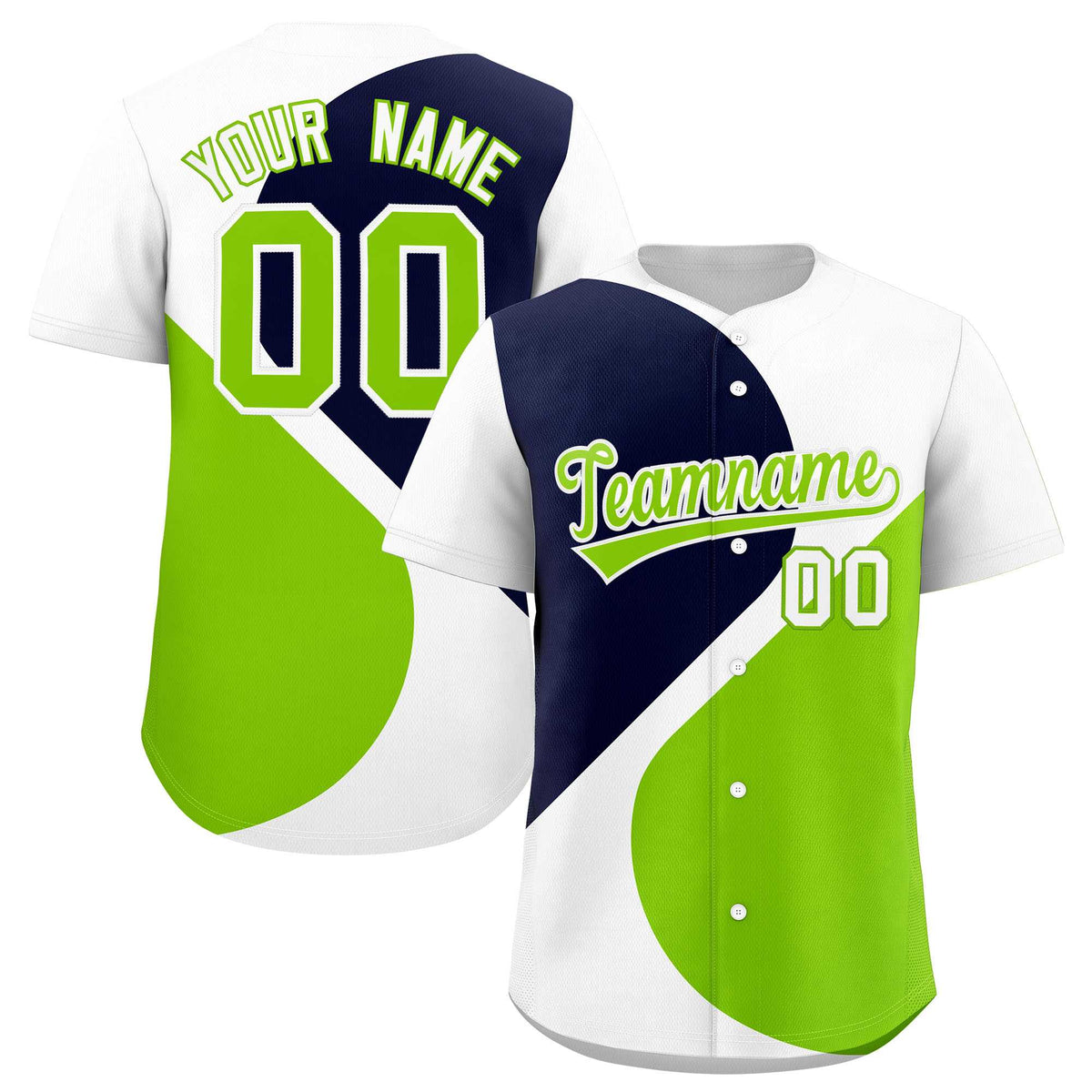 Custom White Navy-Neon Green Color Block Personalized Half Heart Pattern Authentic Baseball Jersey| KXKSHOP