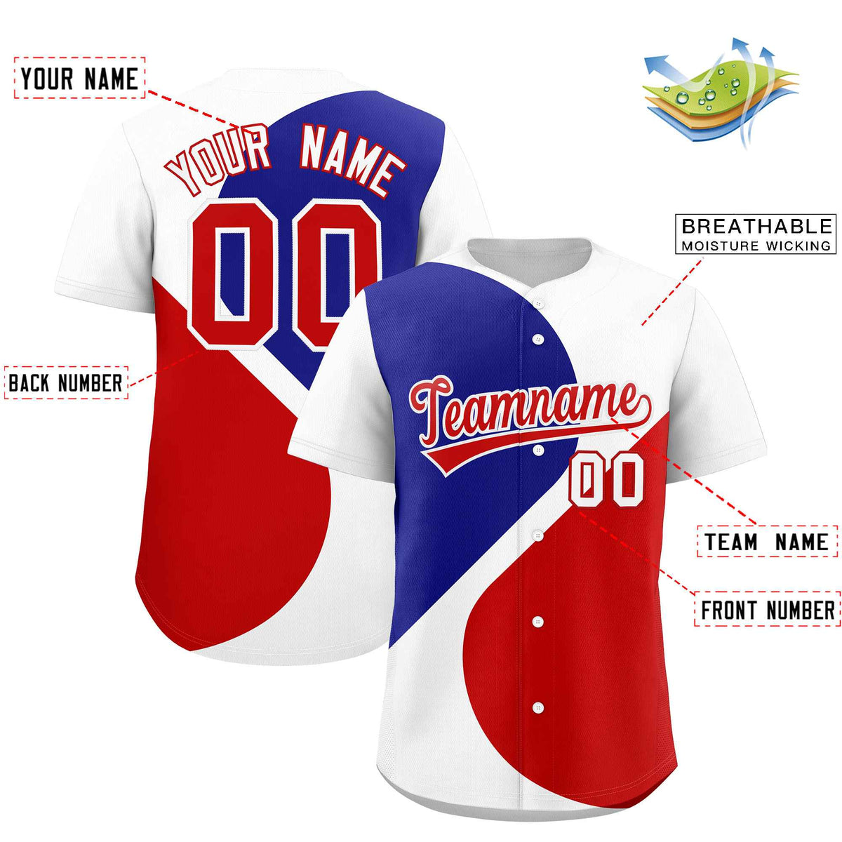 Custom White Royal-Red Color Block Personalized Half Heart Pattern Authentic Baseball Jersey| KXKSHOP