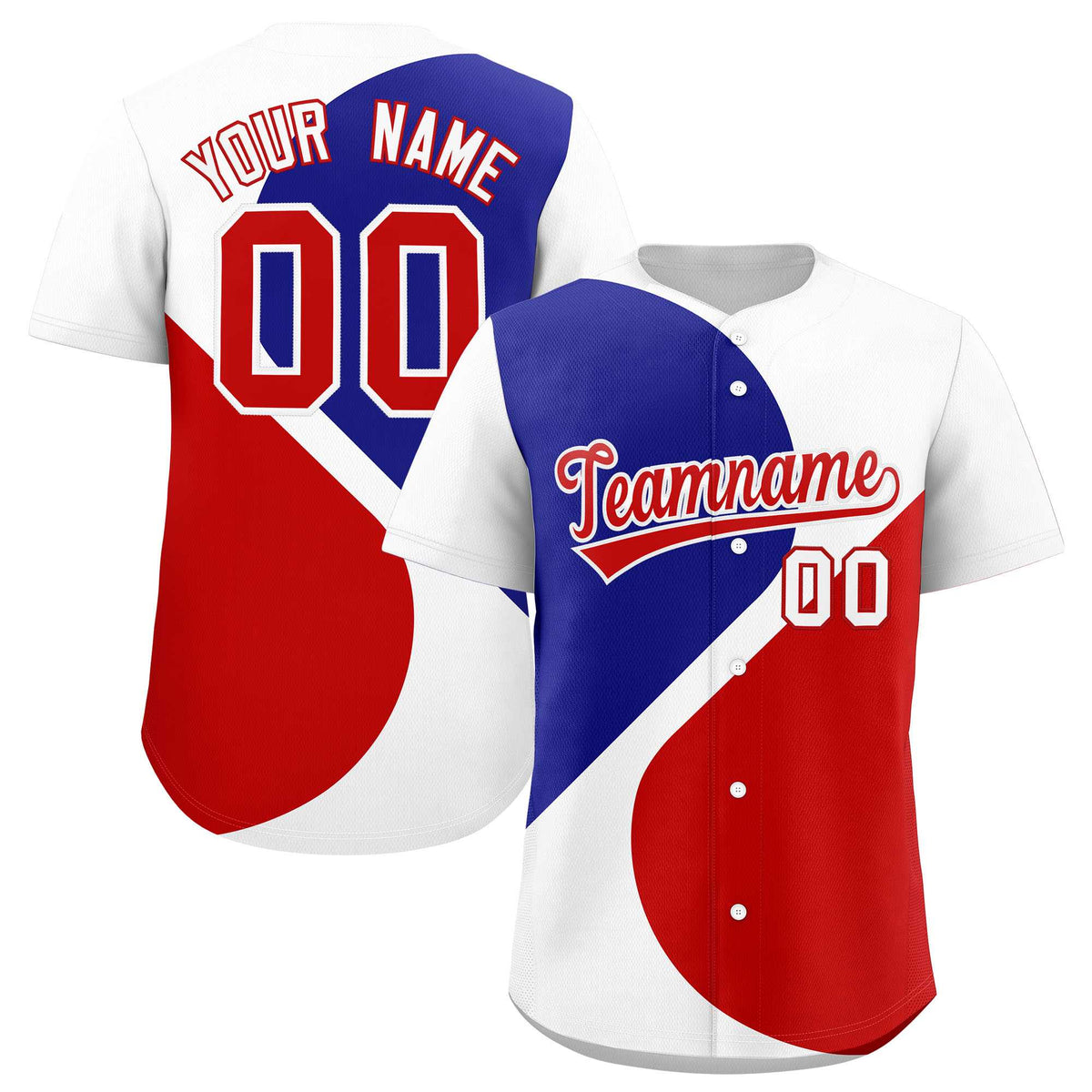 Custom White Royal-Red Color Block Personalized Half Heart Pattern Authentic Baseball Jersey| KXKSHOP