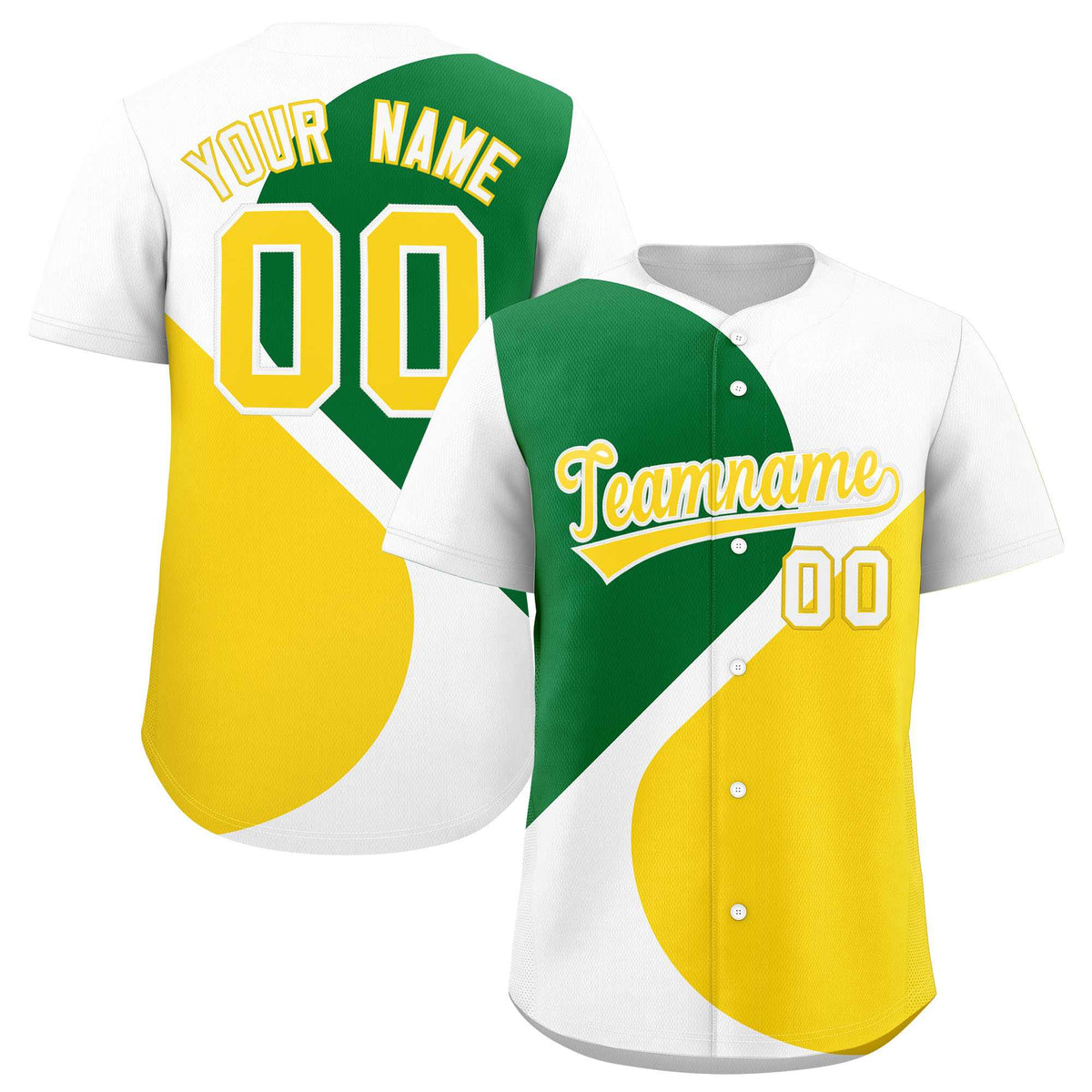 Custom White Kelly Green-Gold Color Block Personalized Half Heart Pattern Authentic Baseball Jersey| KXKSHOP