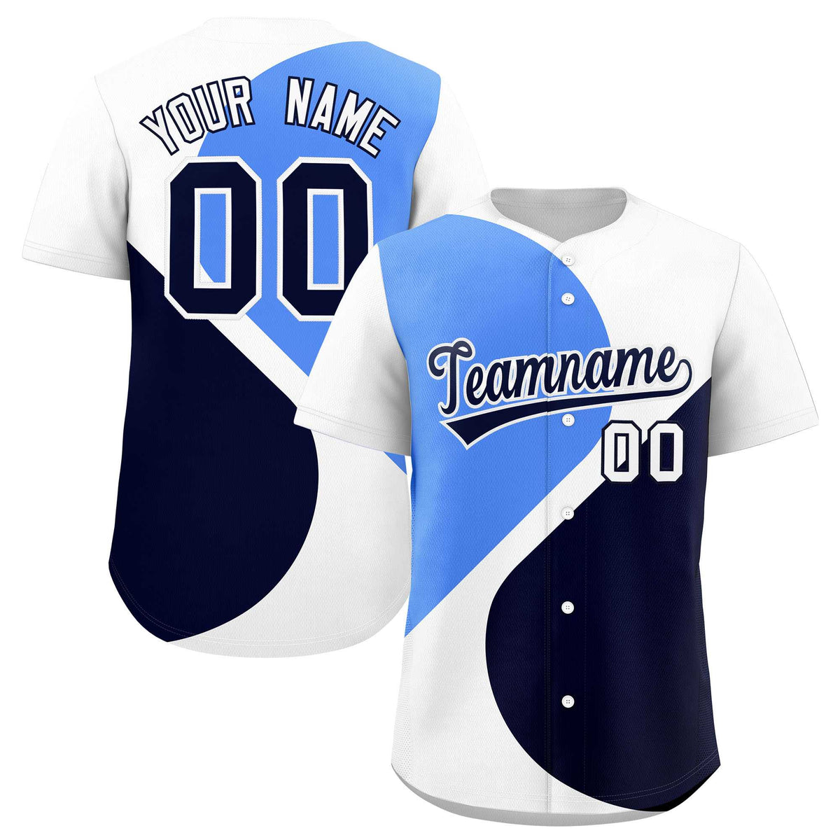 Custom White Powder Blue-Navy Color Block Personalized Half Heart Pattern Authentic Baseball Jersey| KXKSHOP