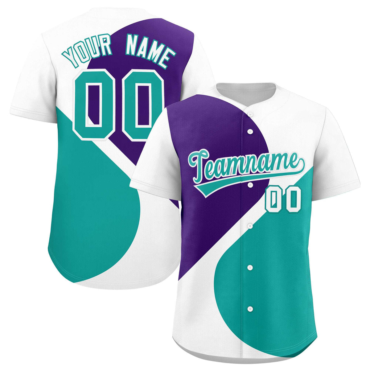 Custom White Purple-Aqua Color Block Personalized Half Heart Pattern Authentic Baseball Jersey| KXKSHOP