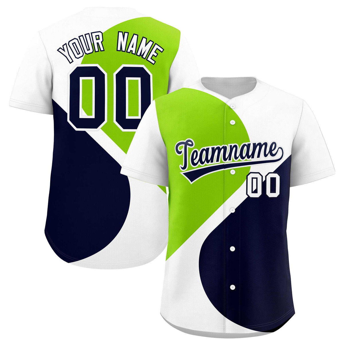 Custom White Neon Green-Navy Color Block Personalized Half Heart Pattern Authentic Baseball Jersey| KXKSHOP