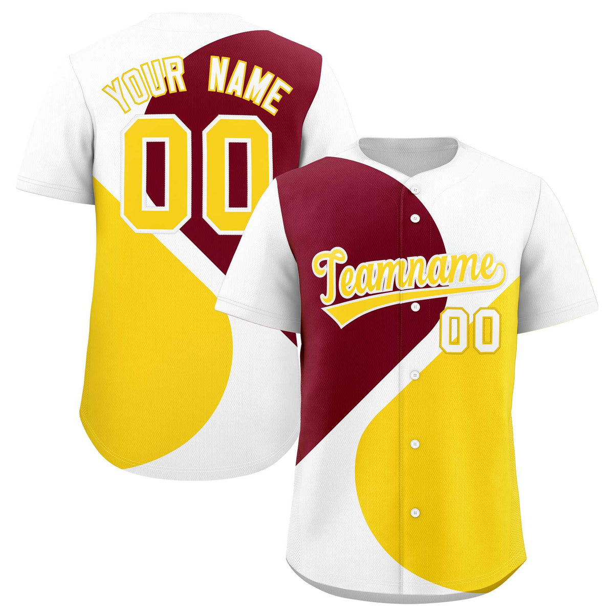 Custom White Crimson-Gold Color Block Personalized Half Heart Pattern Authentic Baseball Jersey| KXKSHOP