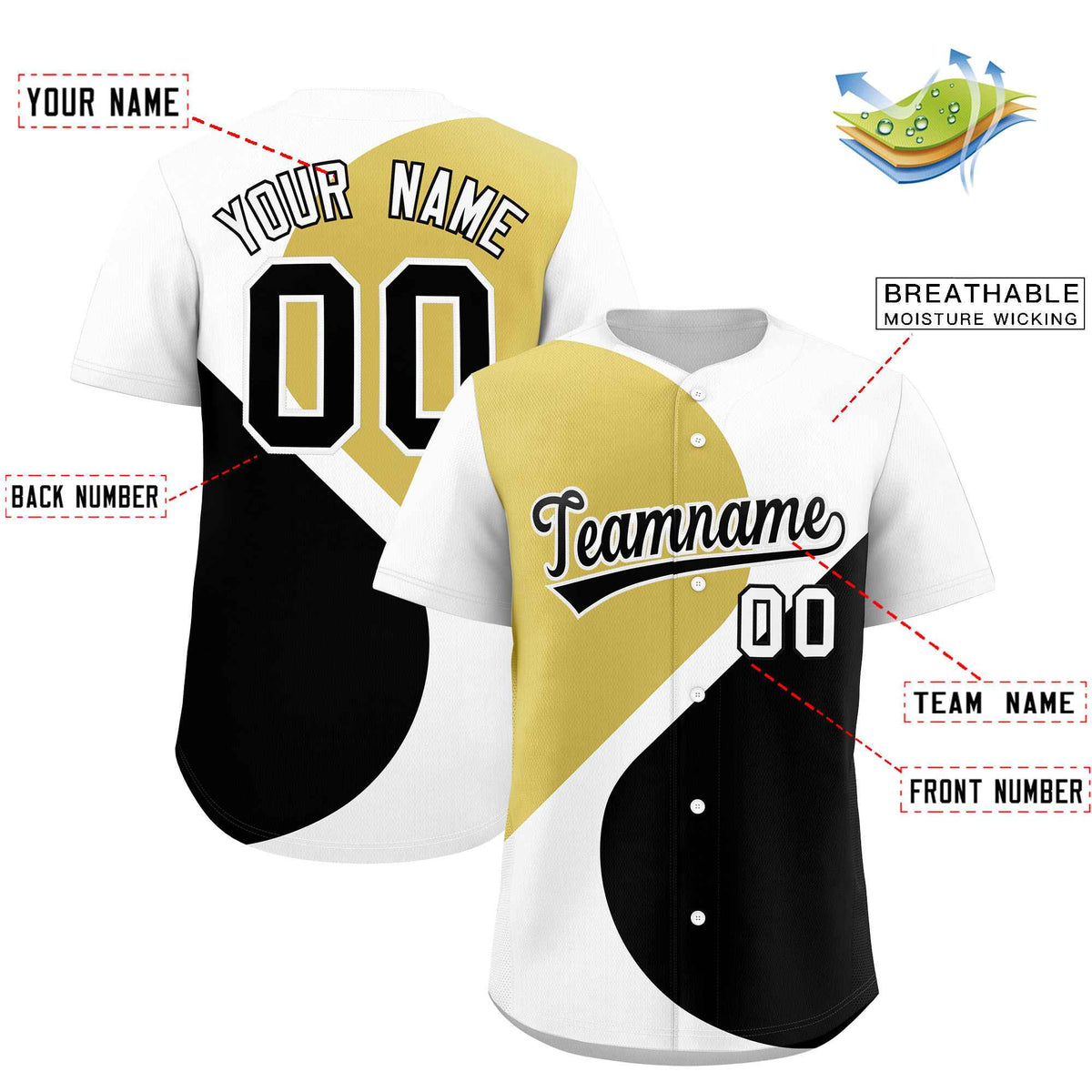 Custom White Old Gold-Black Color Block Personalized Half Heart Pattern Authentic Baseball Jersey| KXKSHOP