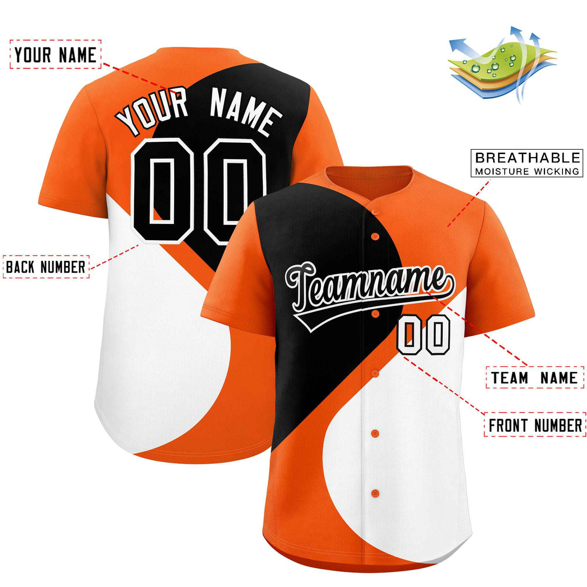 Custom Orange Black-White Color Block Personalized Half Heart Pattern Authentic Baseball Jersey| KXKSHOP