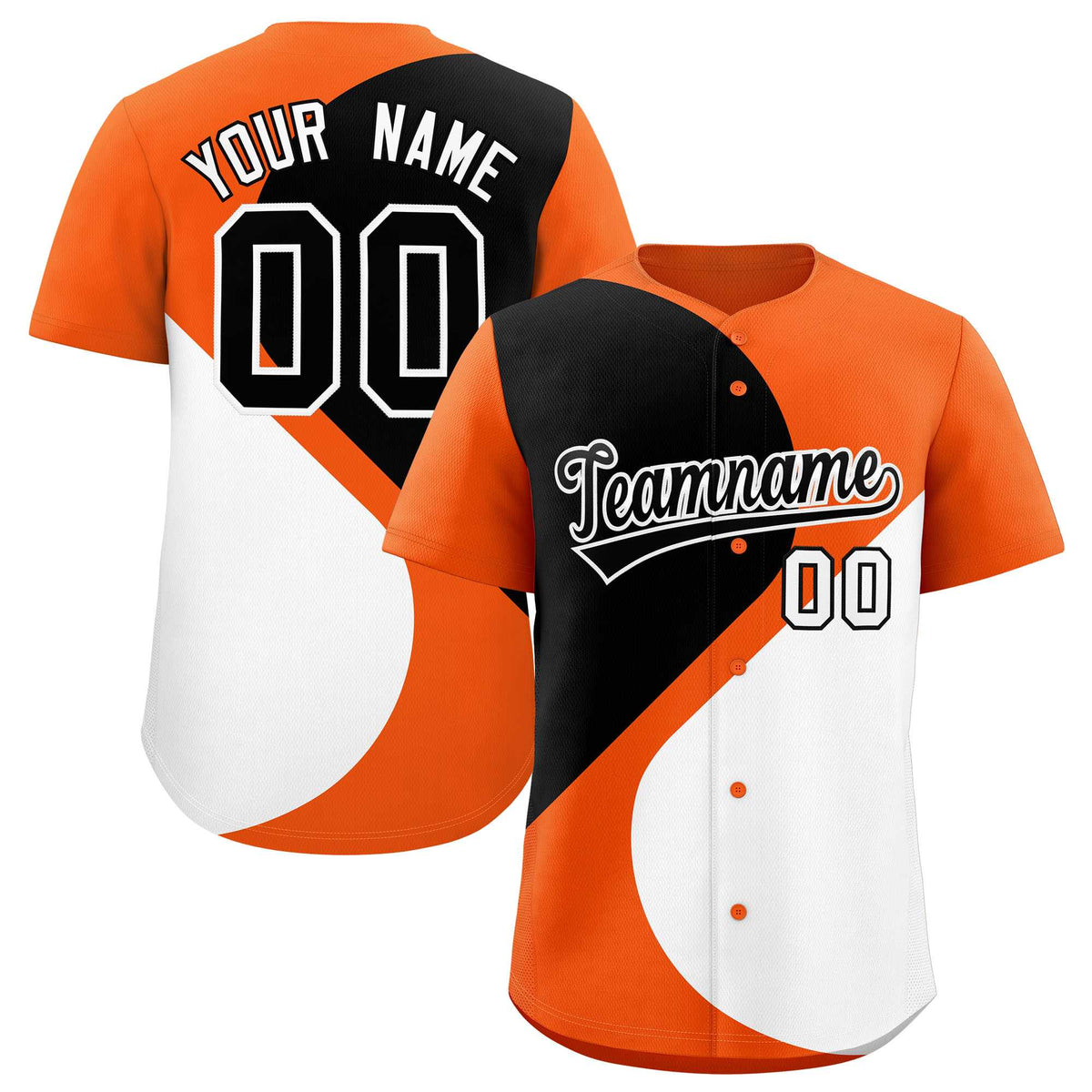 Custom Orange Black-White Color Block Personalized Half Heart Pattern Authentic Baseball Jersey| KXKSHOP